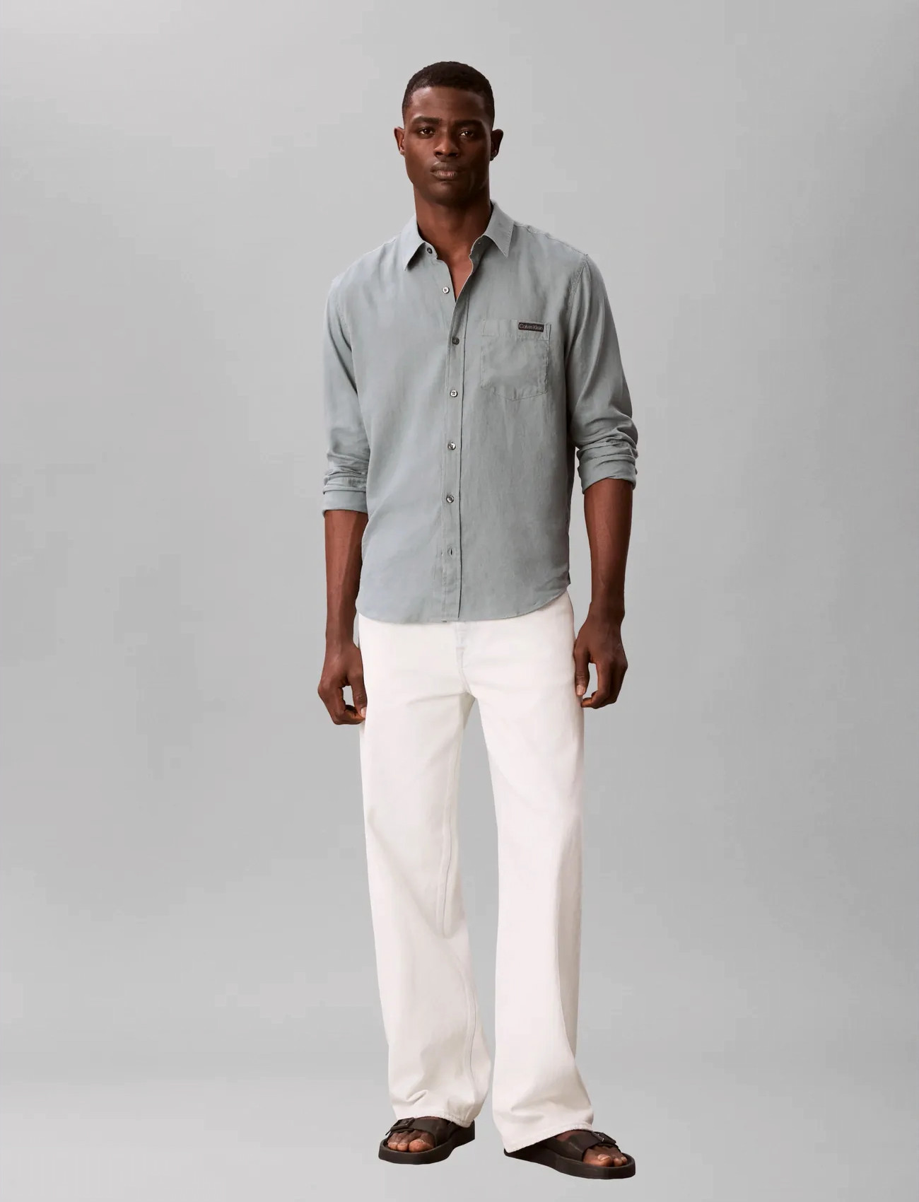 Calvin Klein Jeans Ls Solid Casual Linen Classic Sh - - XS 2