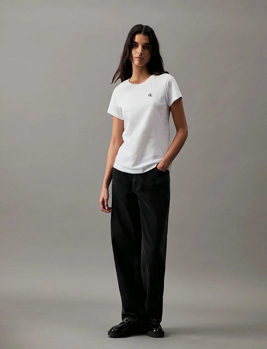Calvin Klein Jeans - CK EMBROIDERY SLIM TEE - bright white - 0