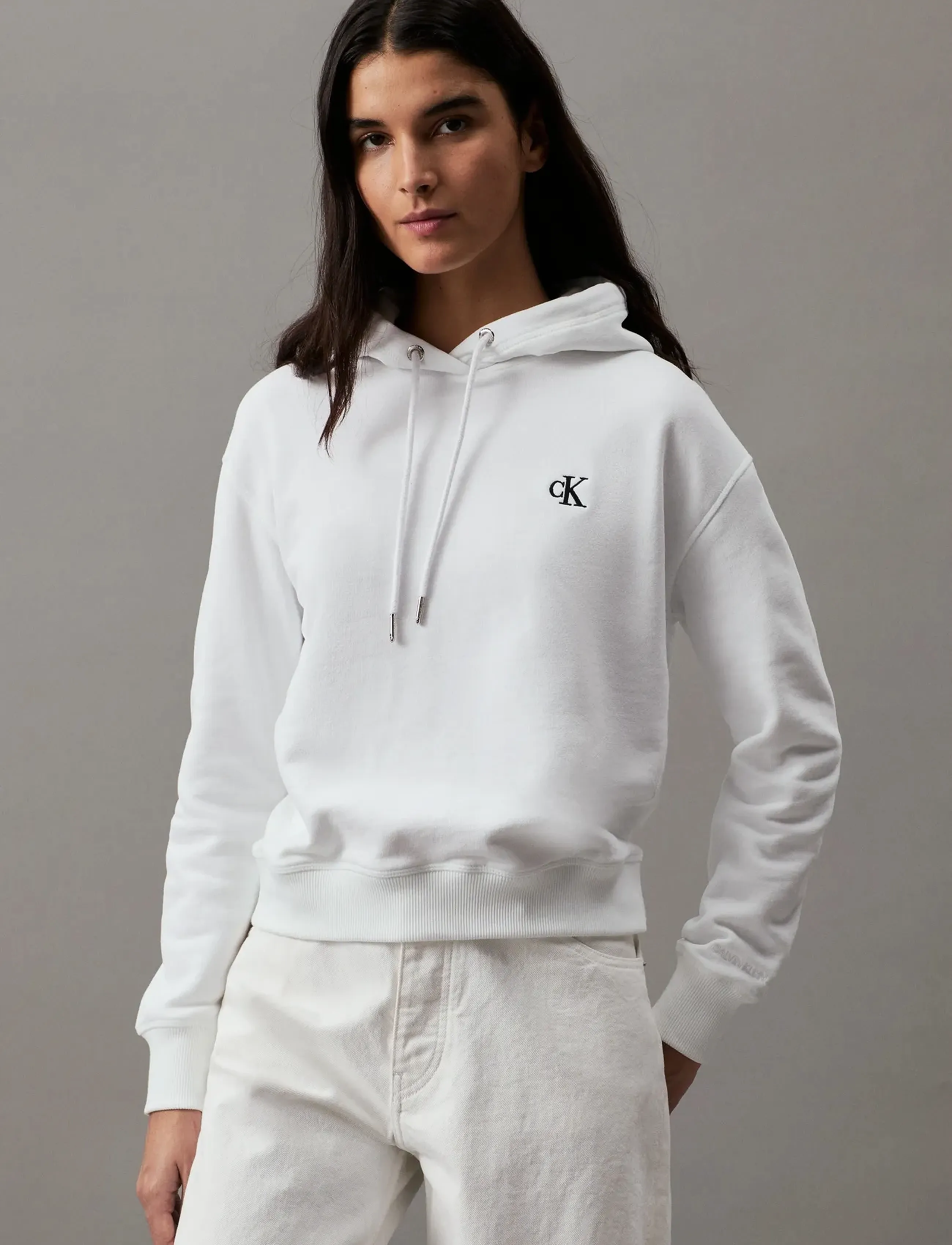 Calvin Klein Jeans - CK EMBROIDERY HOODIE - kapuzenpullover - bright white - 5