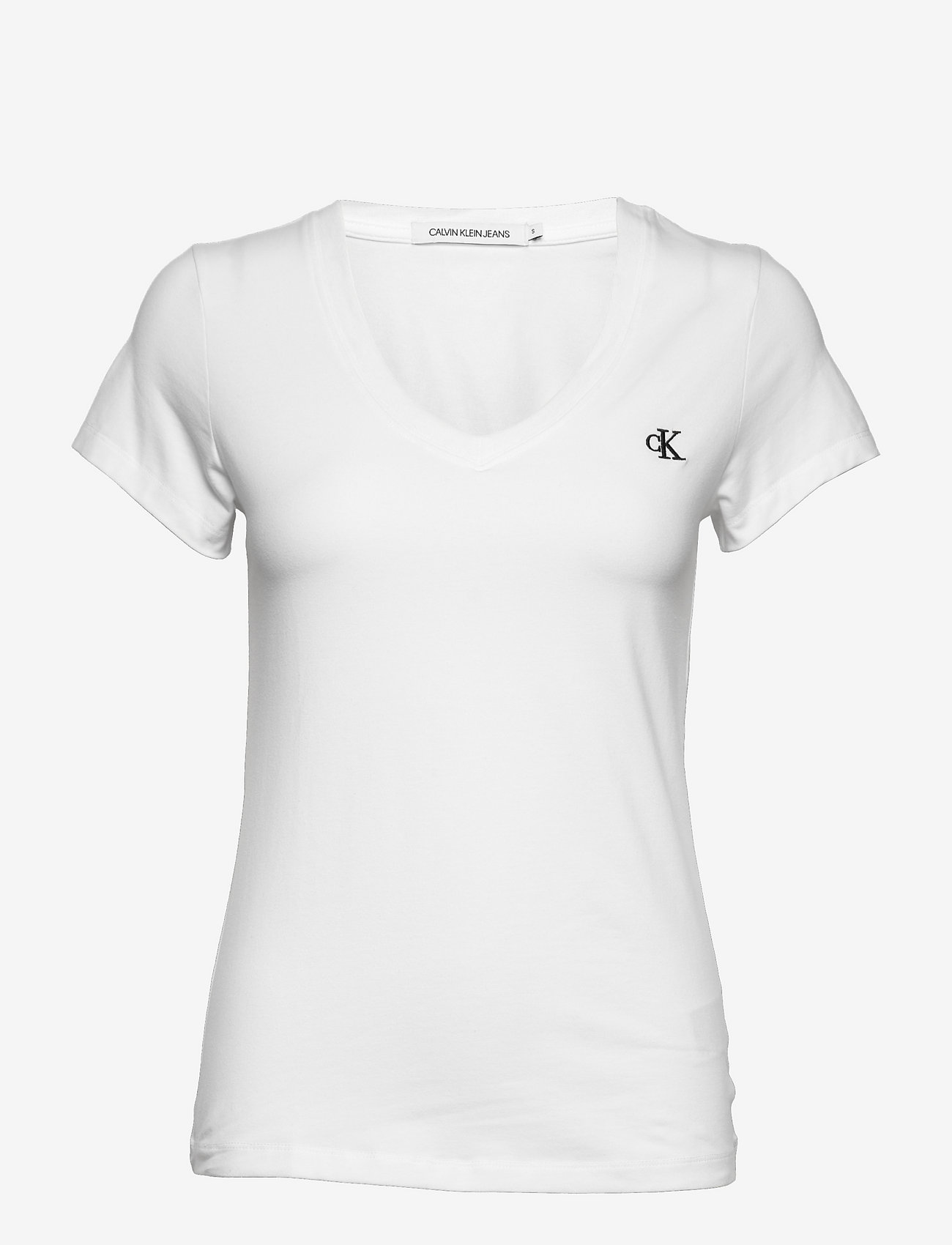 Calvin Klein Jeans - CK EMBROIDERY STRETCH V-NECK - t-shirts - bright white - 1