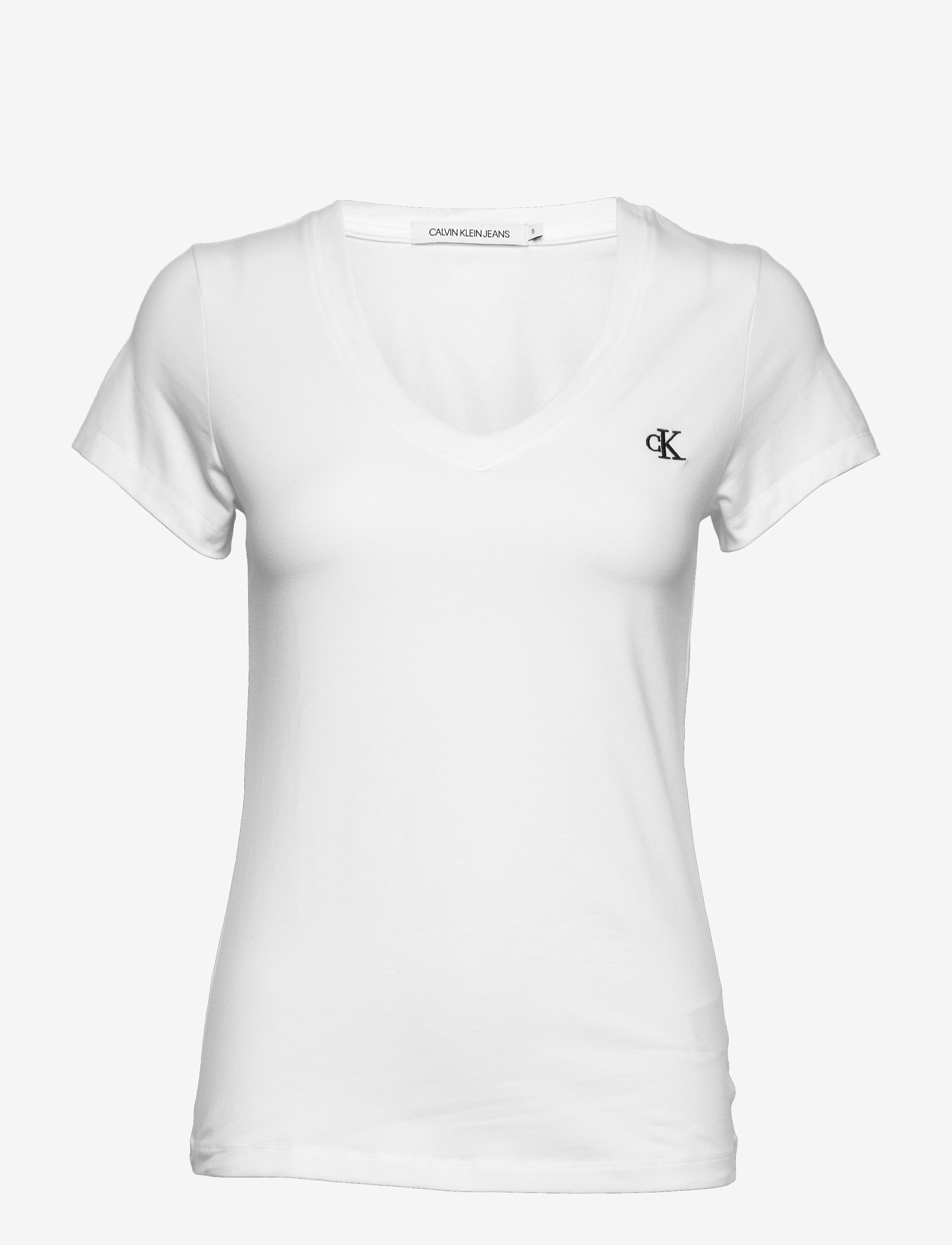 Calvin Klein Jeans CK EMBROIDERY STRETCH V-NECK - Calvin Klein - BRIGHT WHITE / white
