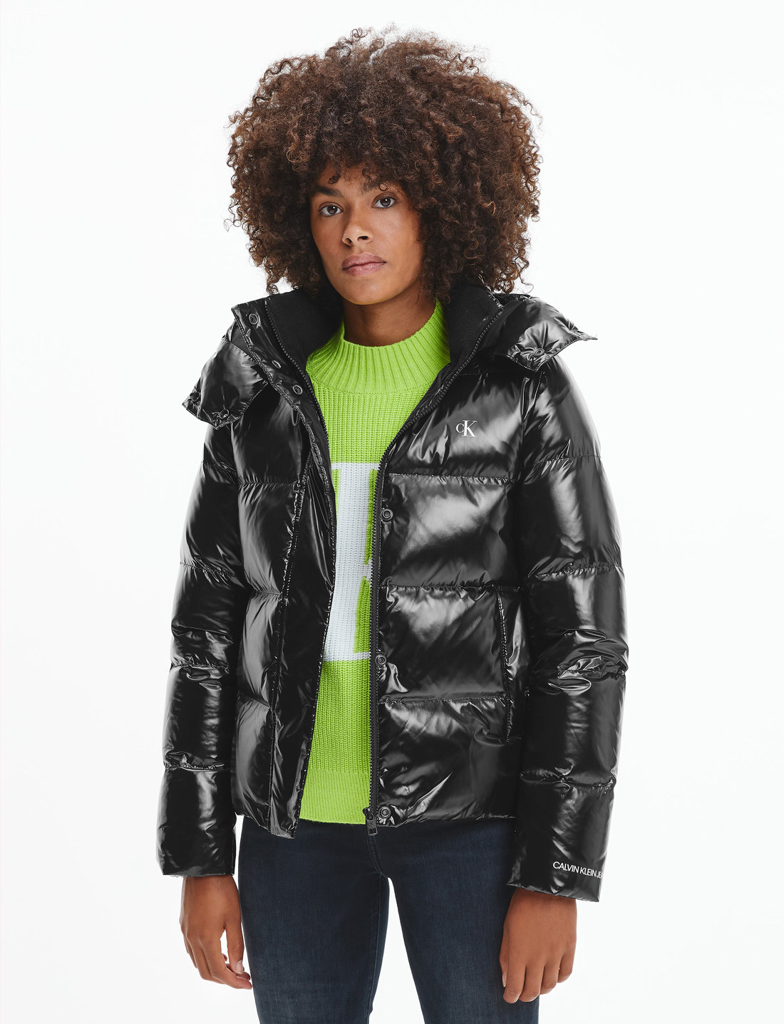 High shine puffer jacket top women's