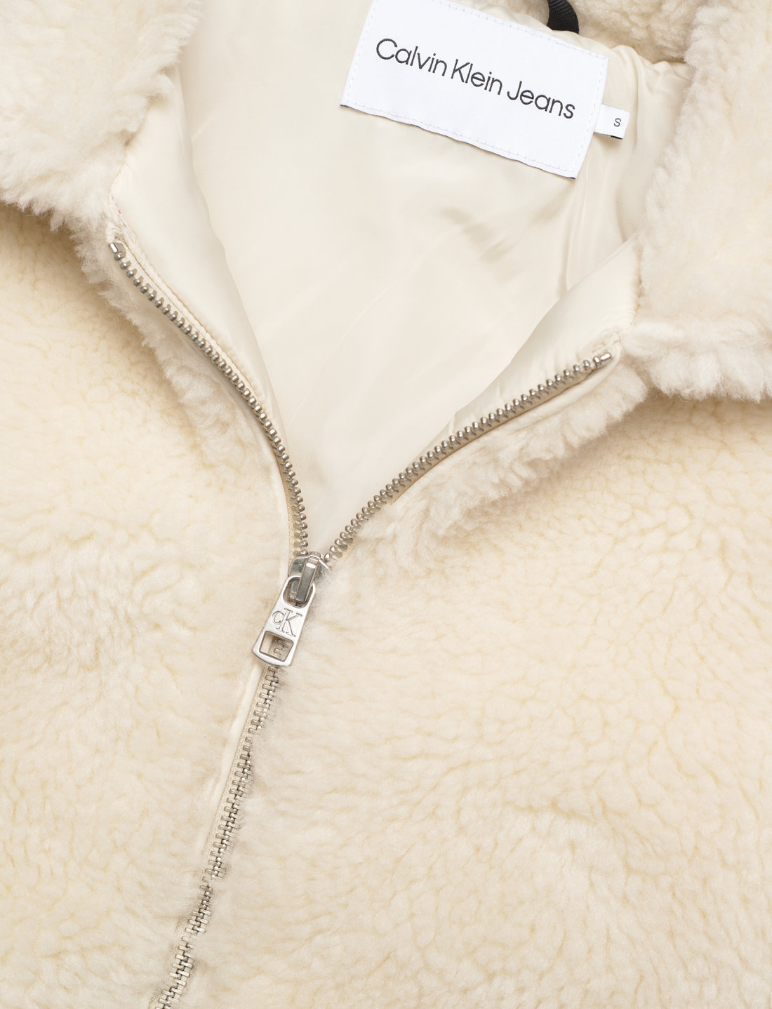 Eggshell Calvin Klein Jeans Back Ck Sherpa Short Jacket
