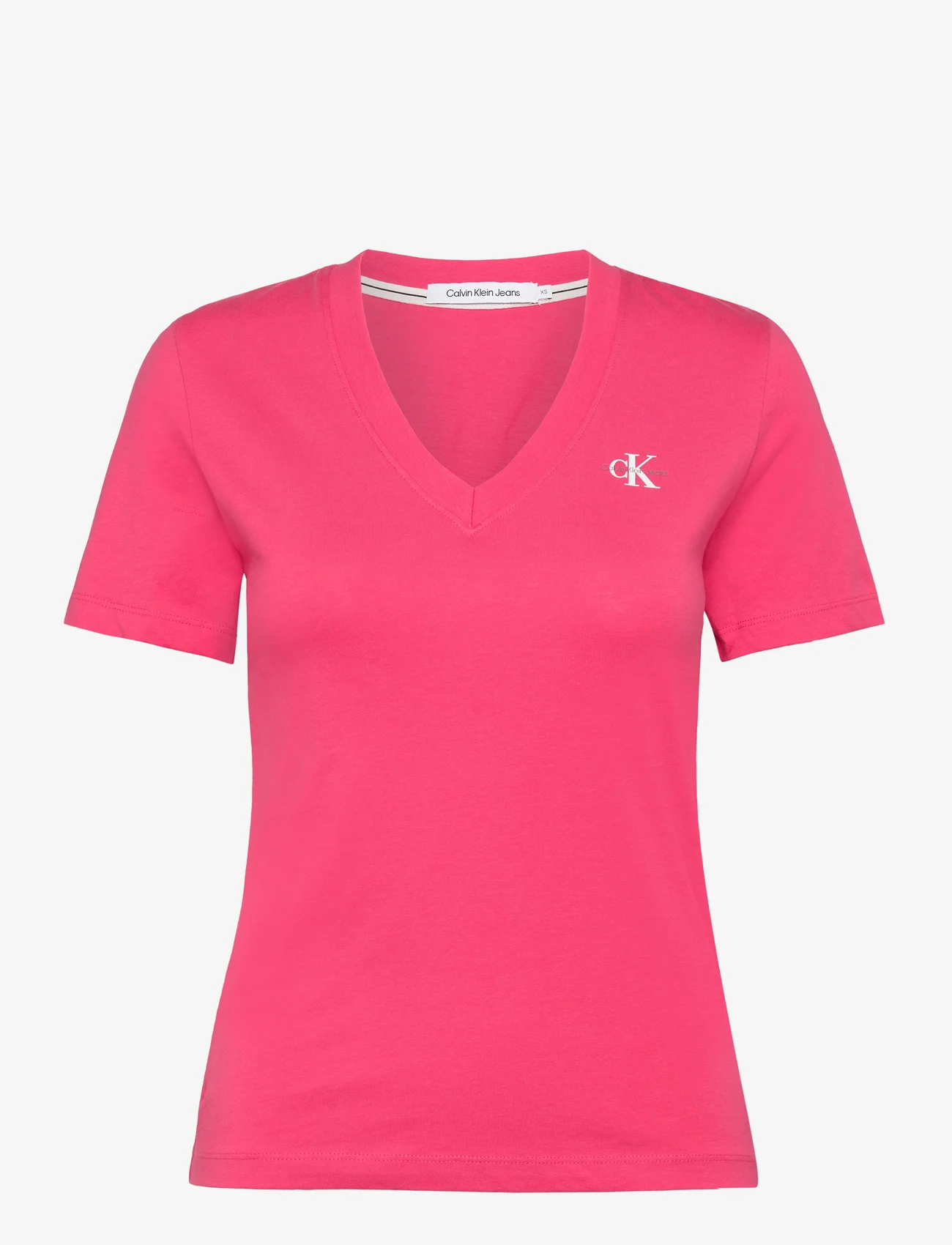 Calvin Klein Jeans - MICRO MONOLOGO SLIM V-NECK TEE - t-skjorter - pink flash - 0