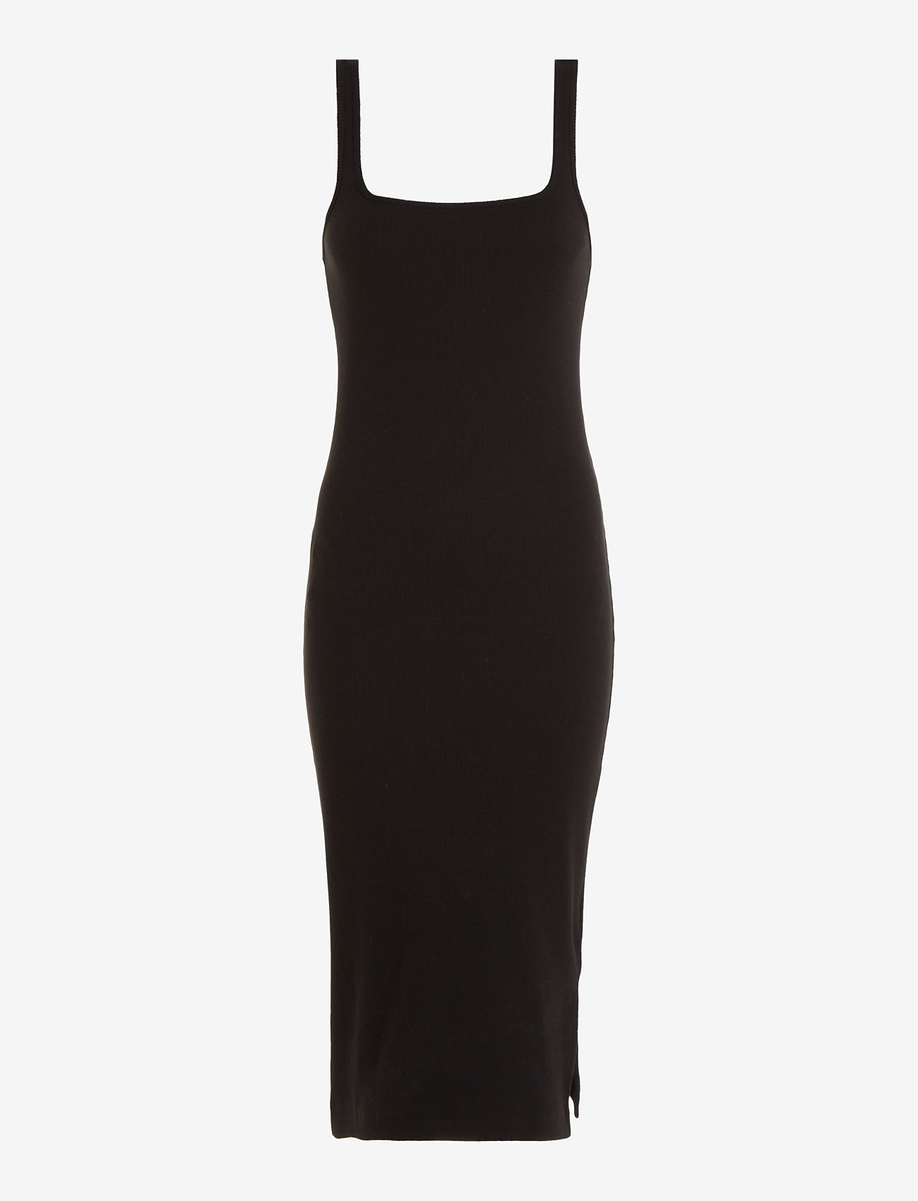 Calvin Klein Jeans - LEATHER PATCH RIB LONG DRESS - ck black - 0