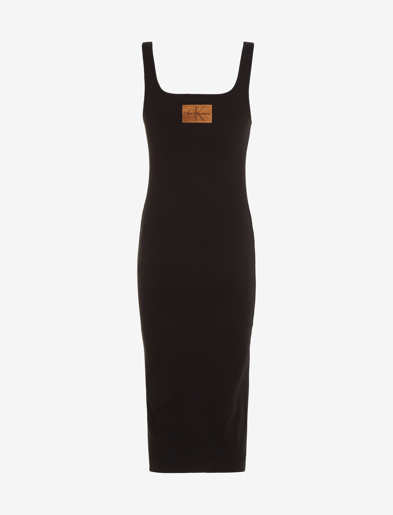 Calvin Klein Jeans - LEATHER PATCH RIB LONG DRESS - ck black - 1