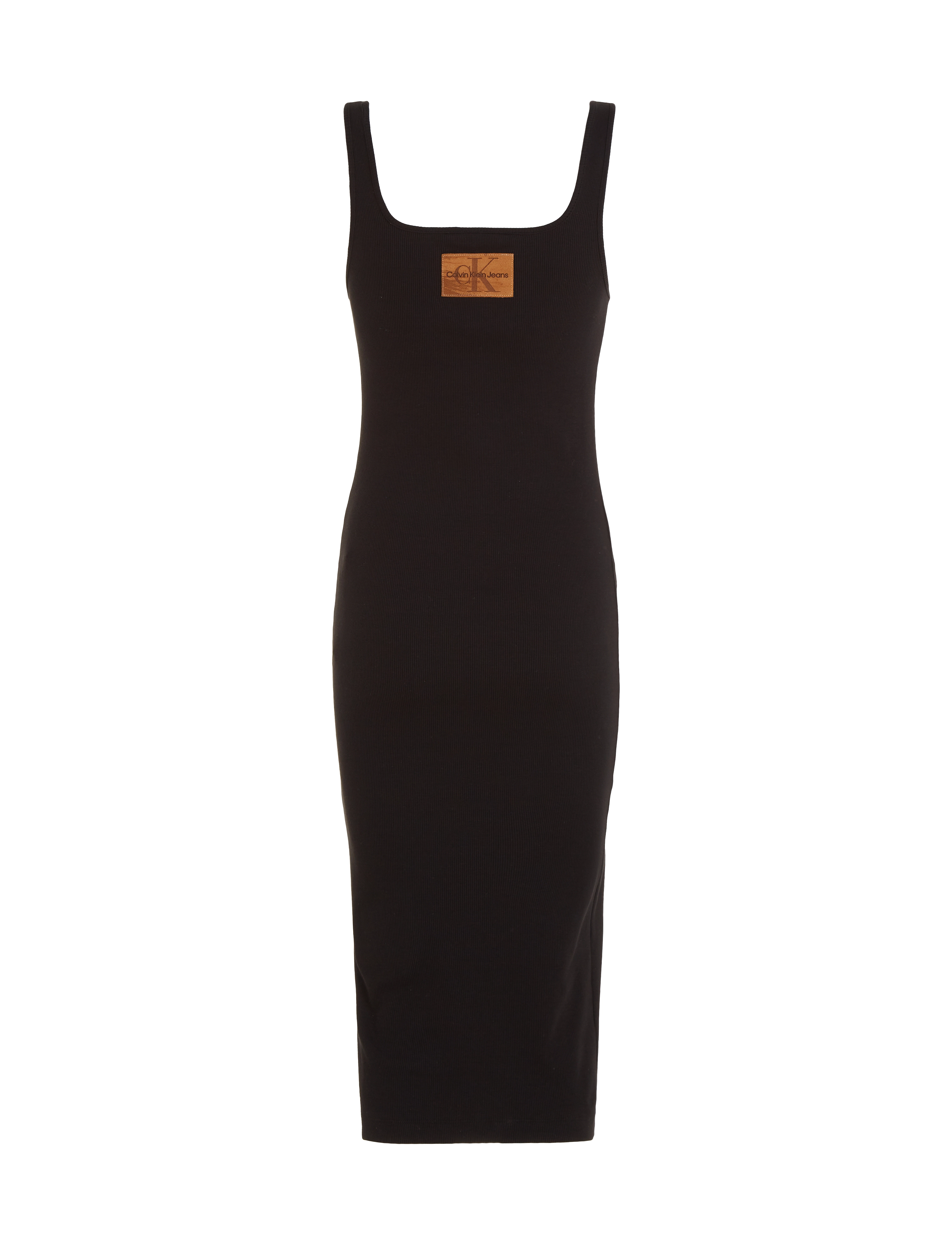 Calvin Klein Jeans - LEATHER PATCH RIB LONG DRESS - ck black - 1