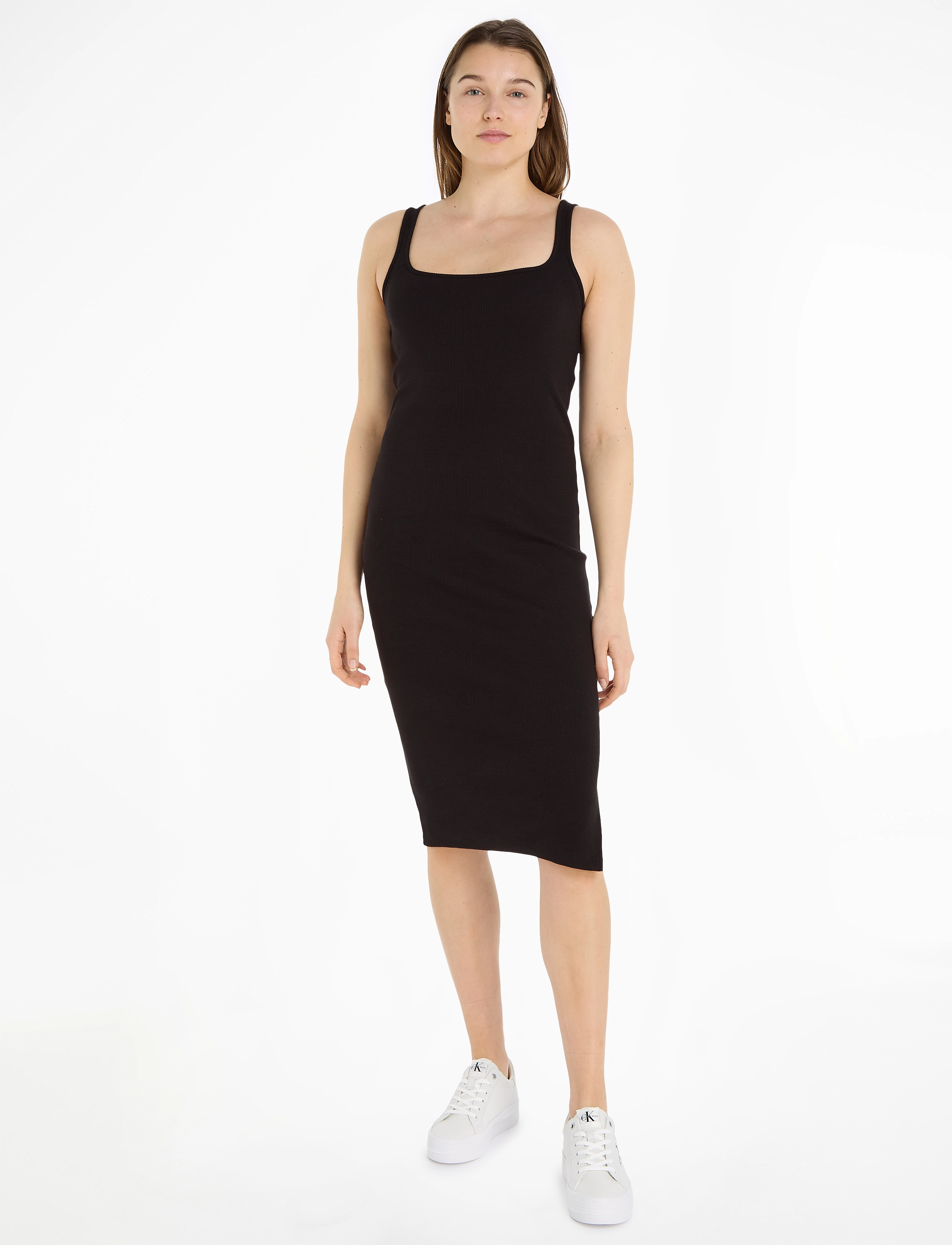 Calvin Klein Jeans - LEATHER PATCH RIB LONG DRESS - ck black - 2