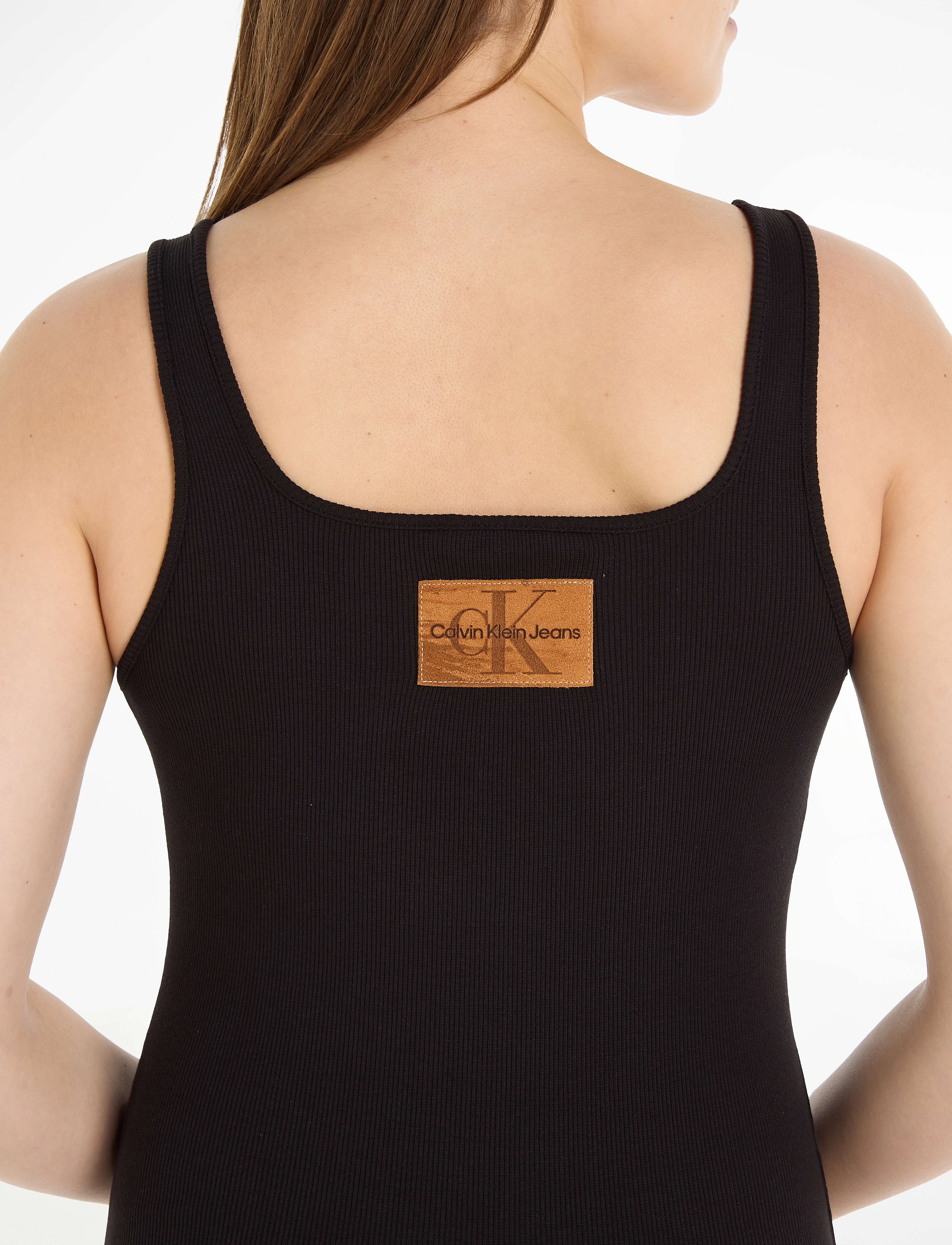 Calvin Klein Jeans - LEATHER PATCH RIB LONG DRESS - ck black - 4