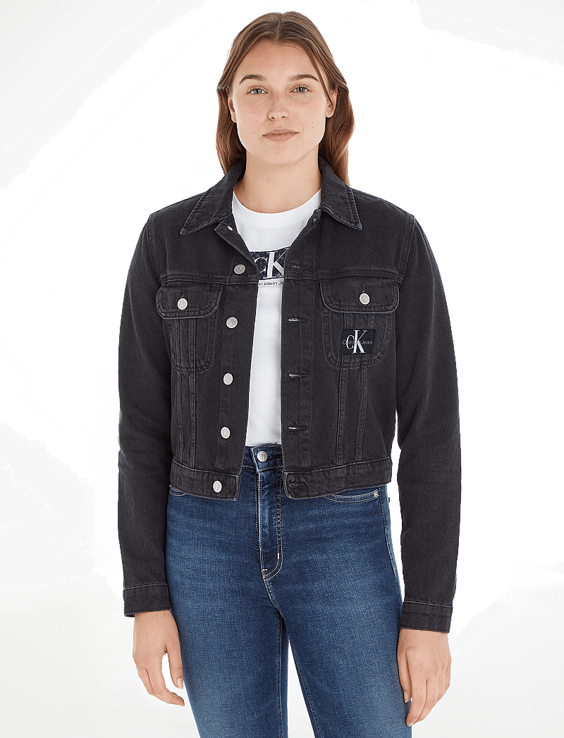 Womens Denim Jackets Black ONLY Reworked Cropped Denim Jacket In