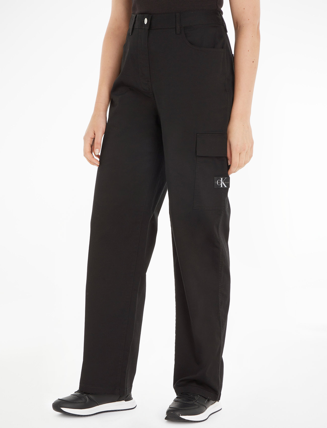 Calvin Klein Jeans - STRETCH TWILL HIGH RISE STRAIGHT - pantalon cargo - ck black - 0