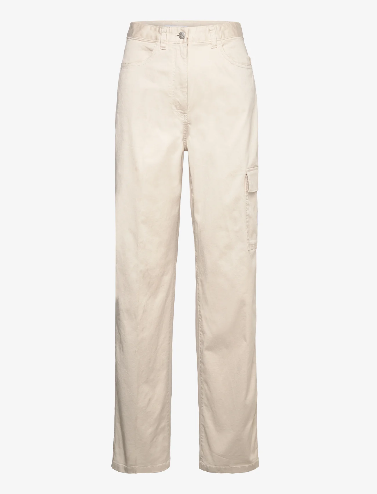 Calvin Klein Jeans - STRETCH TWILL HIGH RISE STRAIGHT - cargo pants - eggshell - 0