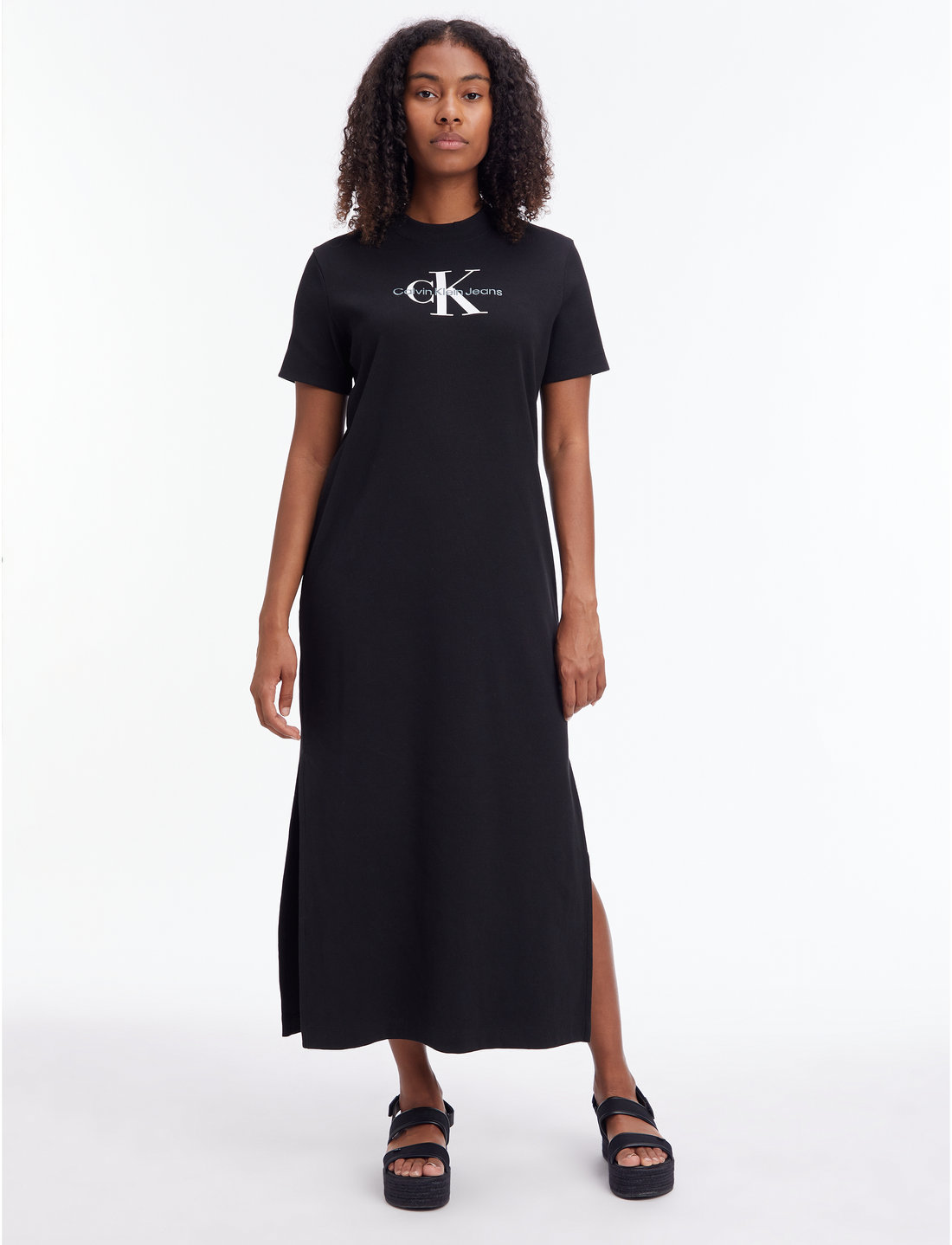 Calvin Klein Jeans Monologo Rib Long T-shirt Dress - Midi dresses