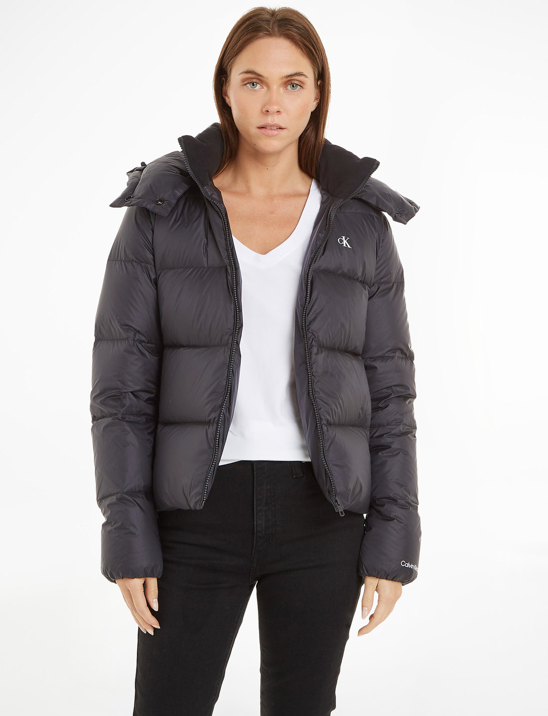 Calvin klein women's down sales puffer short coat with hood