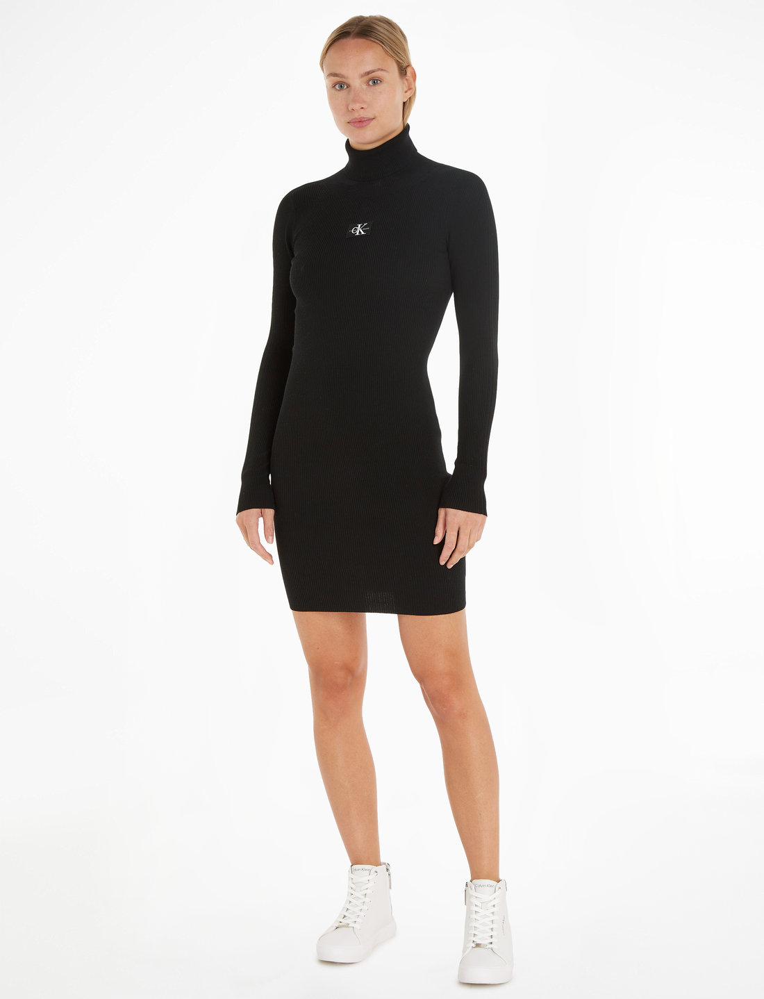 Calvin Klein Jeans Badge Roll Neck Sweater Dress Short Dresses Boozt