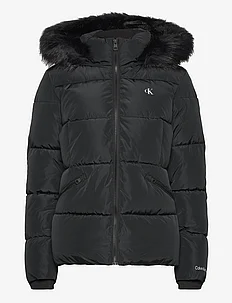 FAUX FUR HOODED FITTED SHORT JKT, Calvin Klein Jeans