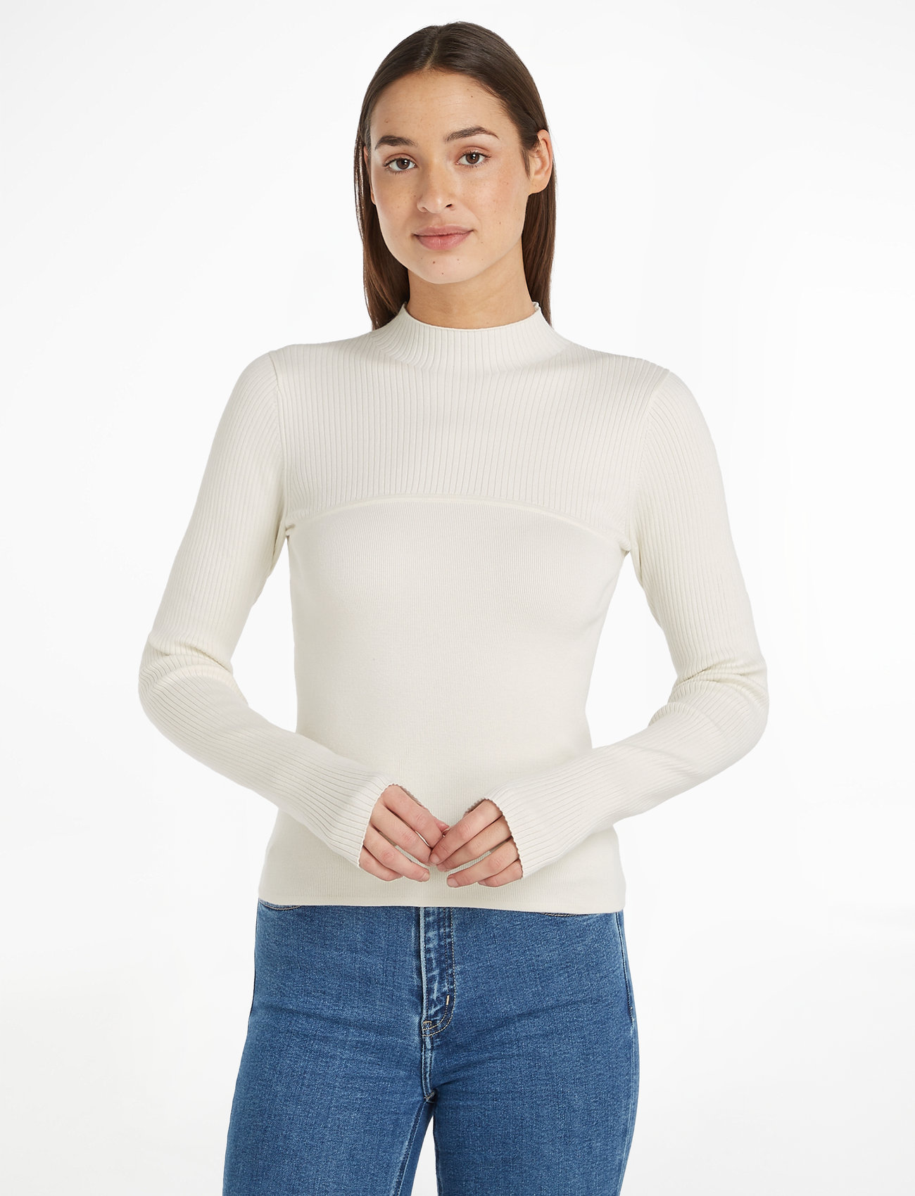 Calvin Klein Jeans - CORSET  DETAIL SWEATER - pitkähihaiset t-paidat - ivory - 1