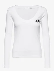 Calvin Klein Jeans - RIB V-NECK MONOLOGO LONG SLEEVE - palaidinukės ilgomis rankovėmis - bright white - 0