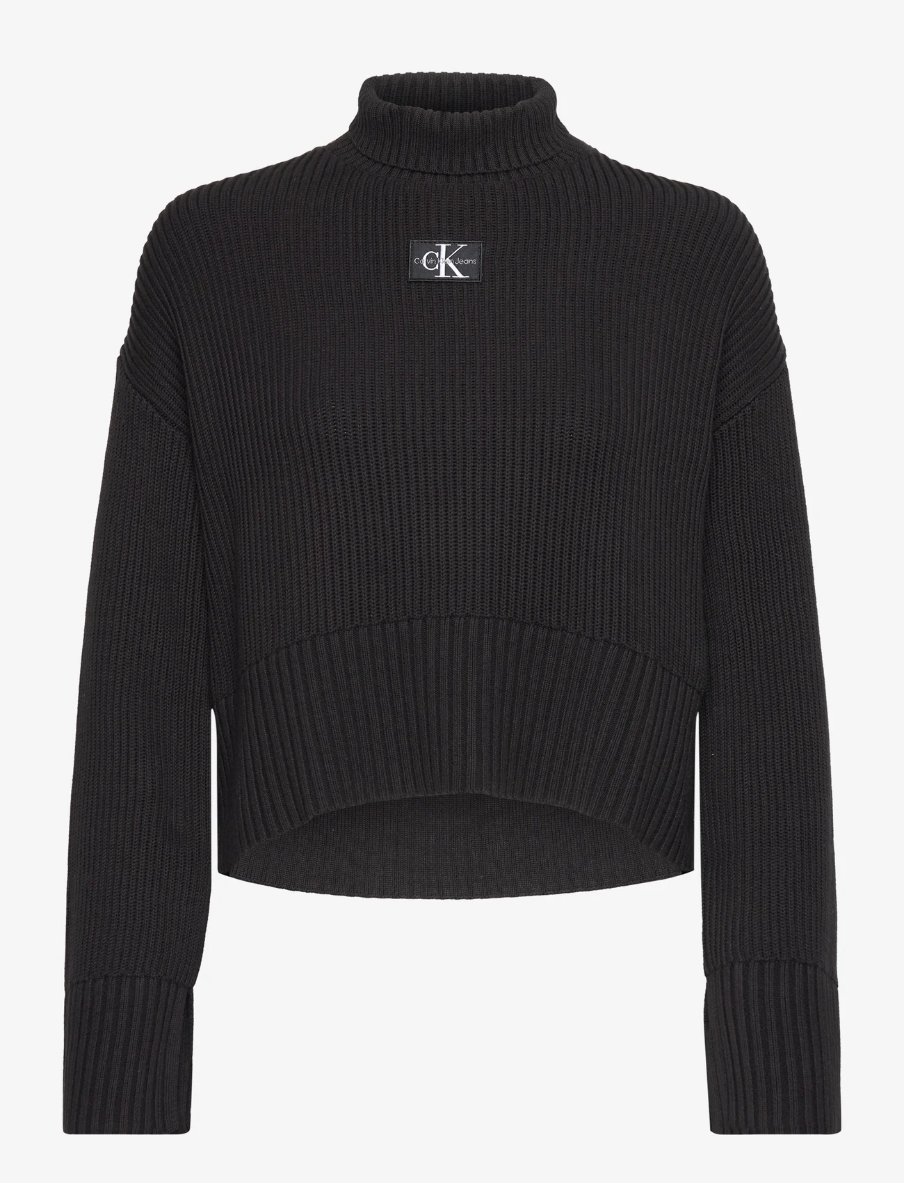 Calvin Klein Jeans - LABEL CHUNKY SWEATER - džemperi ar augstu apkakli - ck black - 0