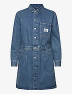 DARTED DENIM SHIRT DRESS - DENIM MEDIUM