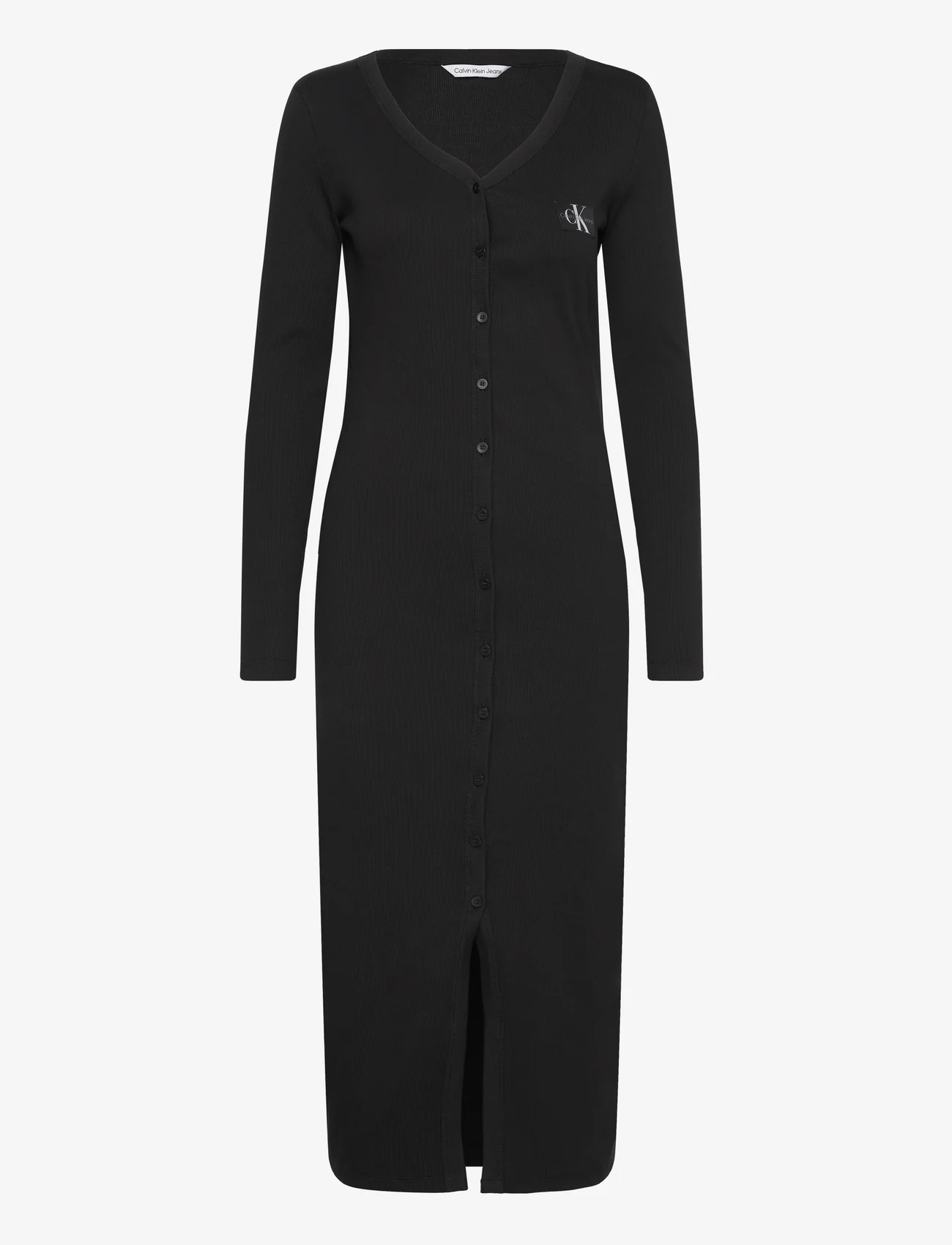 Calvin Klein Jeans - LABEL LONG SLEEVE RIB DRESS - stramme kjoler - ck black - 0