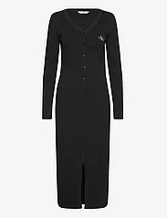 Calvin Klein Jeans - LABEL LONG SLEEVE RIB DRESS - sukienki dopasowane - ck black - 0