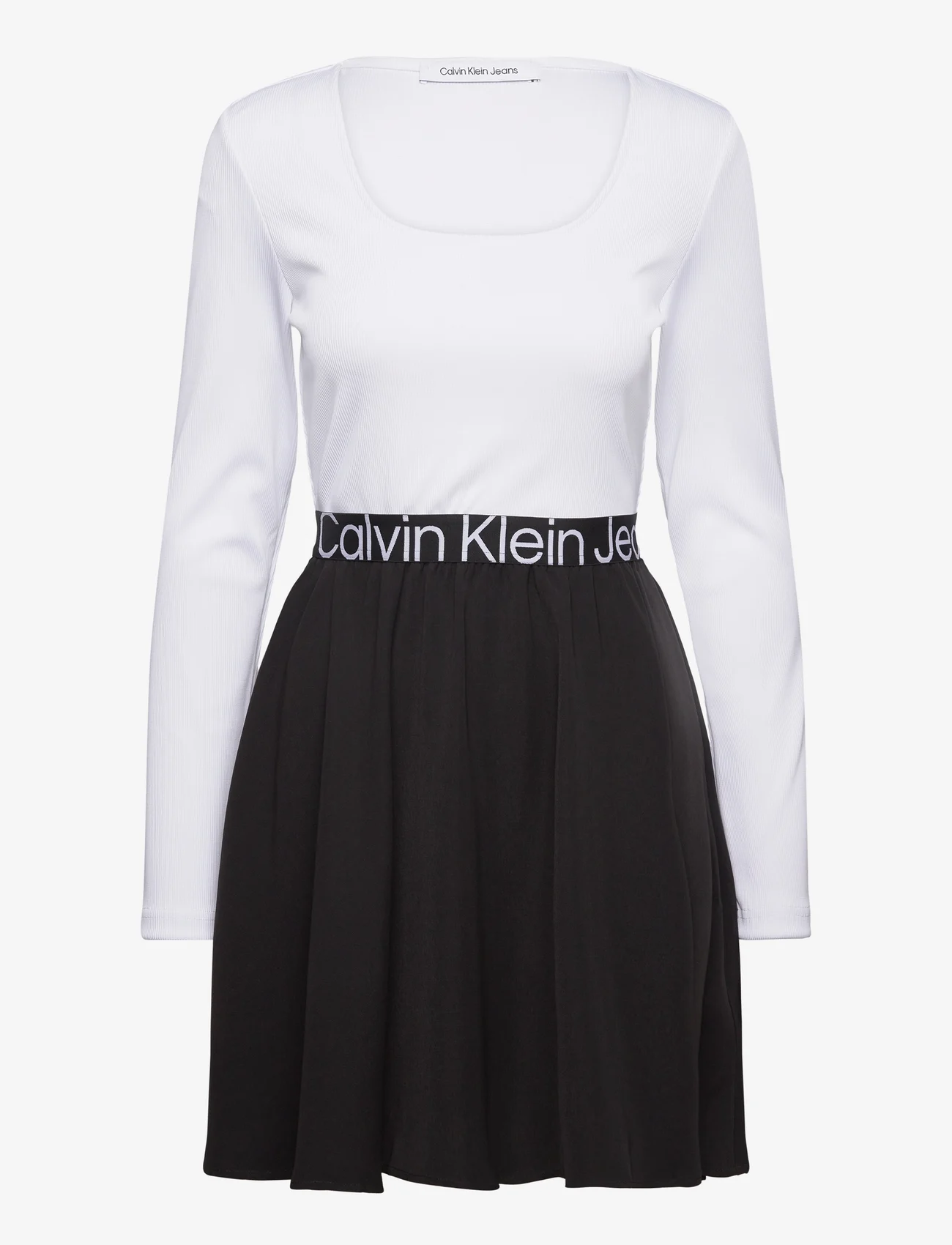 Calvin Klein Jeans - LOGO ELASTIC LONG SLEEVE DRESS - midikjoler - bright white / ck black - 0