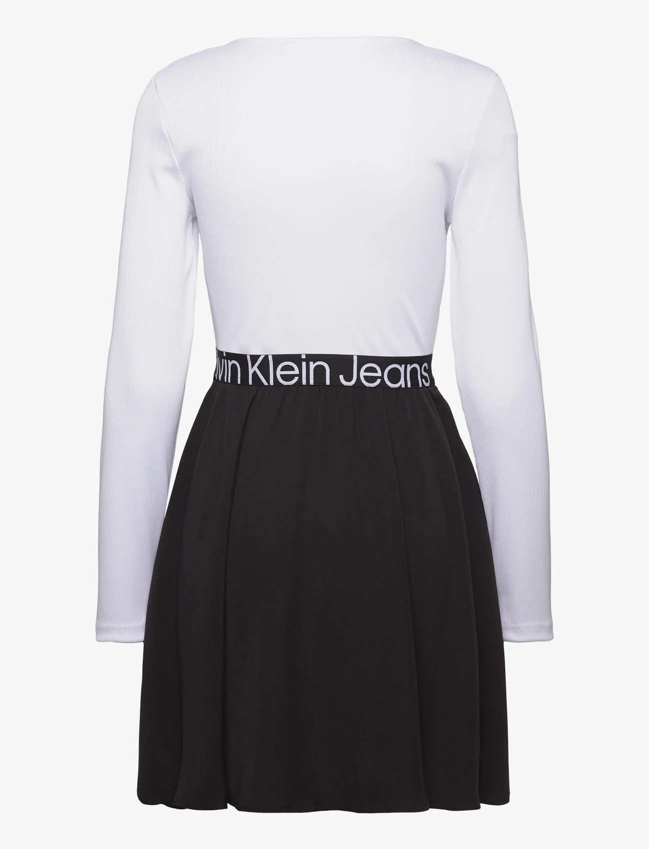 Calvin Klein Jeans - LOGO ELASTIC LONG SLEEVE DRESS - midimekot - bright white / ck black - 1