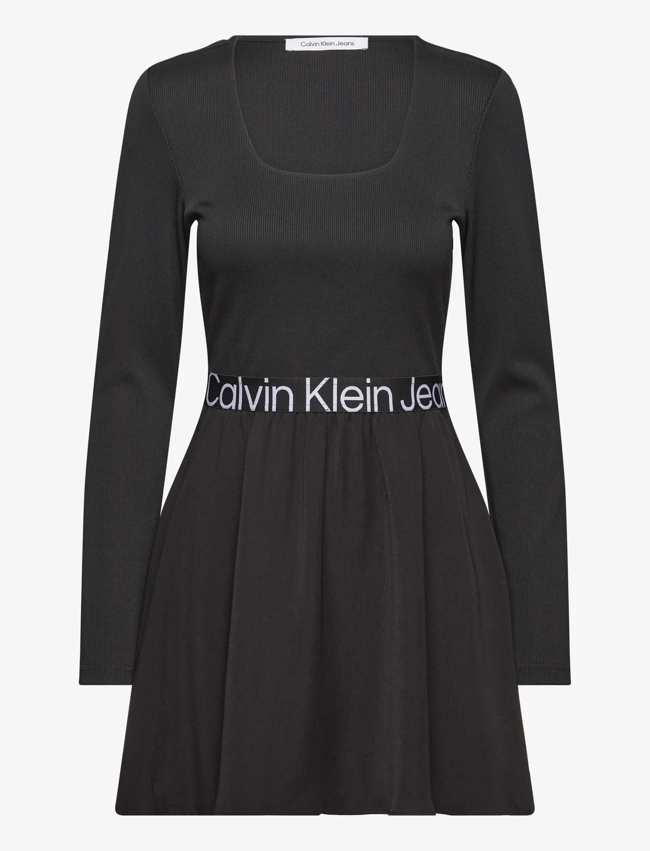 Calvin Klein Jeans - LOGO ELASTIC LONG SLEEVE DRESS - midikjoler - ck black - 0
