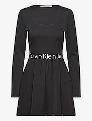 Calvin Klein Jeans - LOGO ELASTIC LONG SLEEVE DRESS - midikjoler - ck black - 0