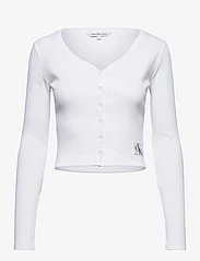Calvin Klein Jeans - WOVEN LABEL RIB LS CARDIGAN - pitkähihaiset t-paidat - bright white - 0