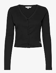 Calvin Klein Jeans - WOVEN LABEL RIB LS CARDIGAN - langermede topper - ck black - 0