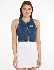 Calvin Klein Jeans - ZIP CROP TOP - crop tops - denim dark - 1