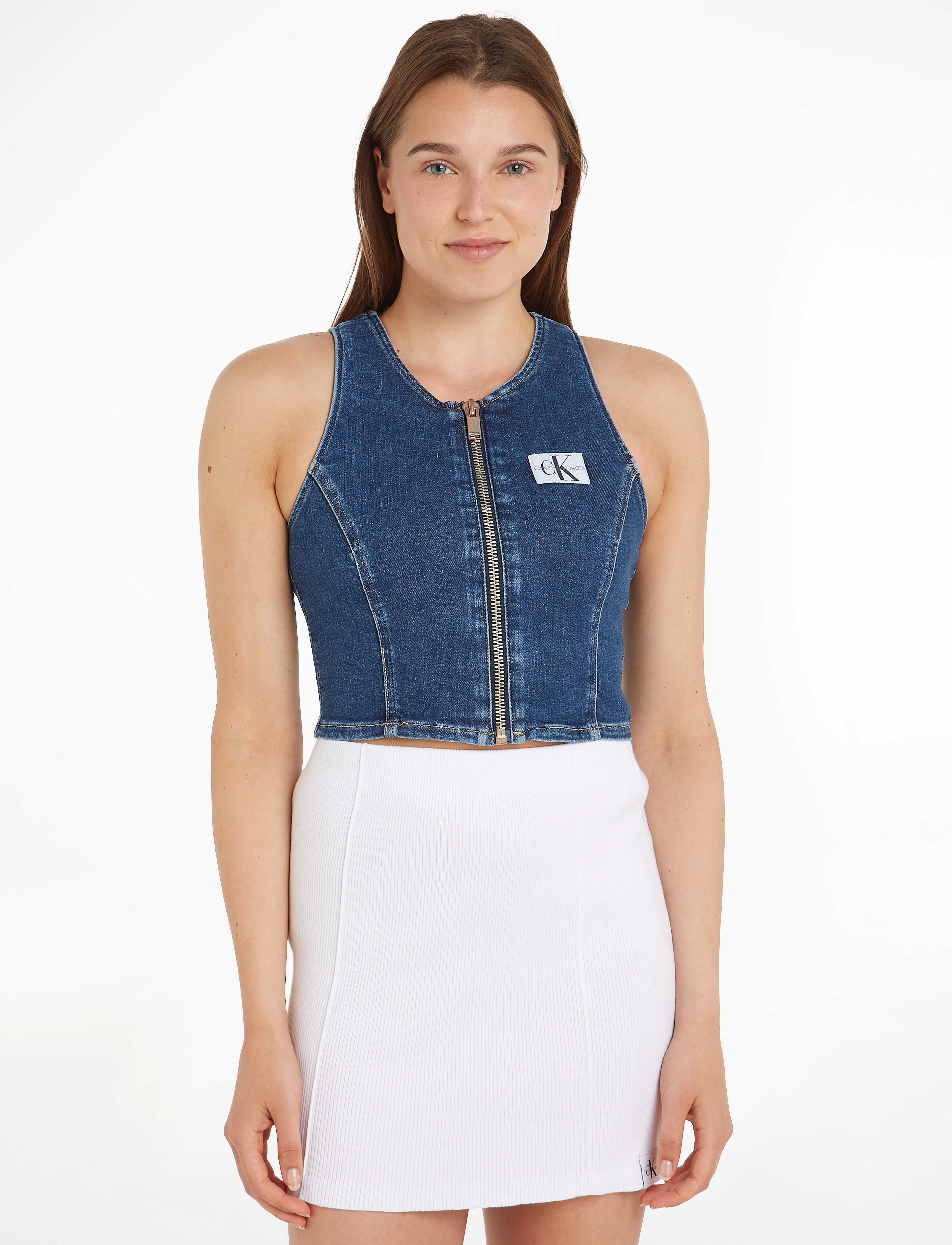 ZIP CROP TOP - DENIM DARK