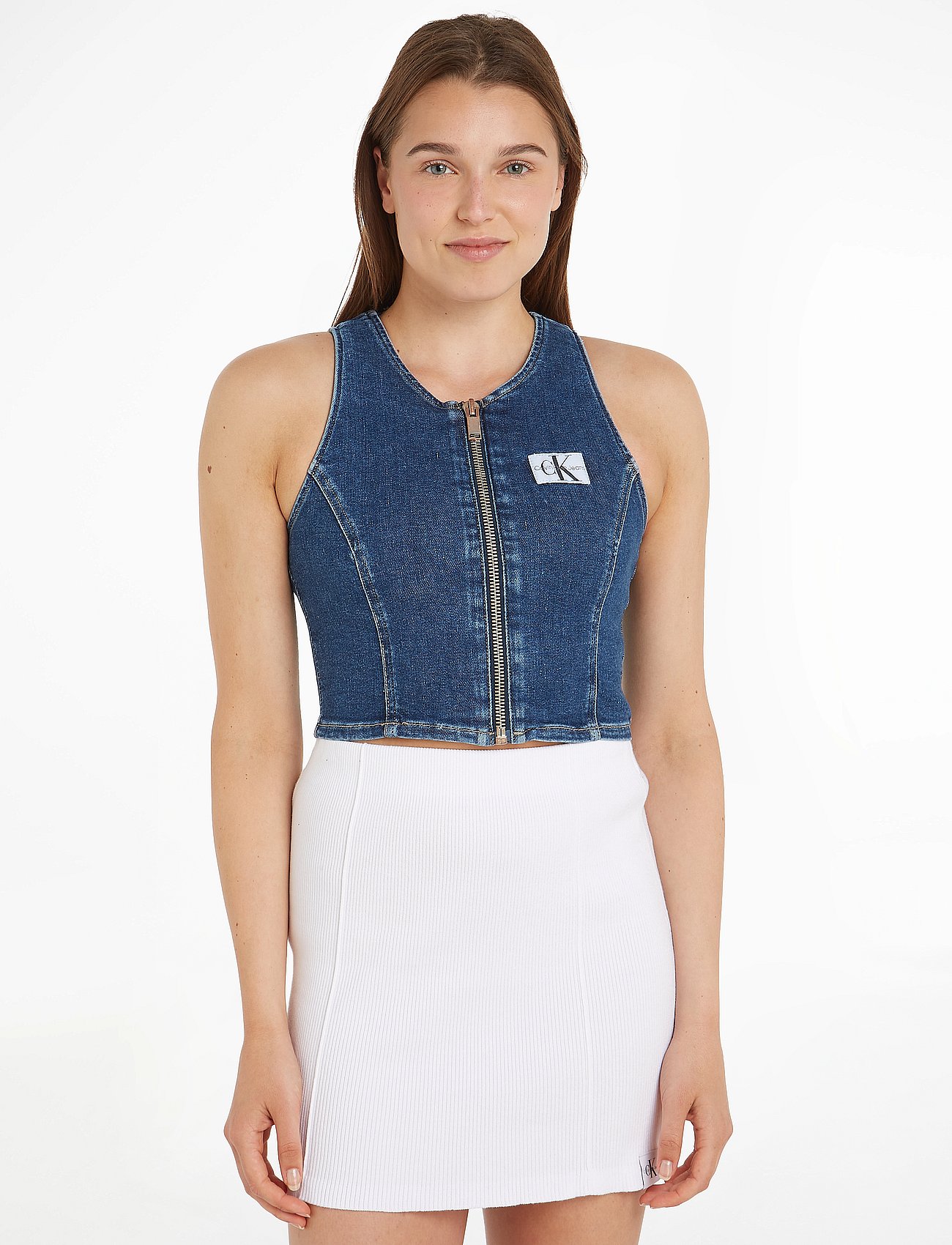 ZIP CROP TOP - DENIM DARK