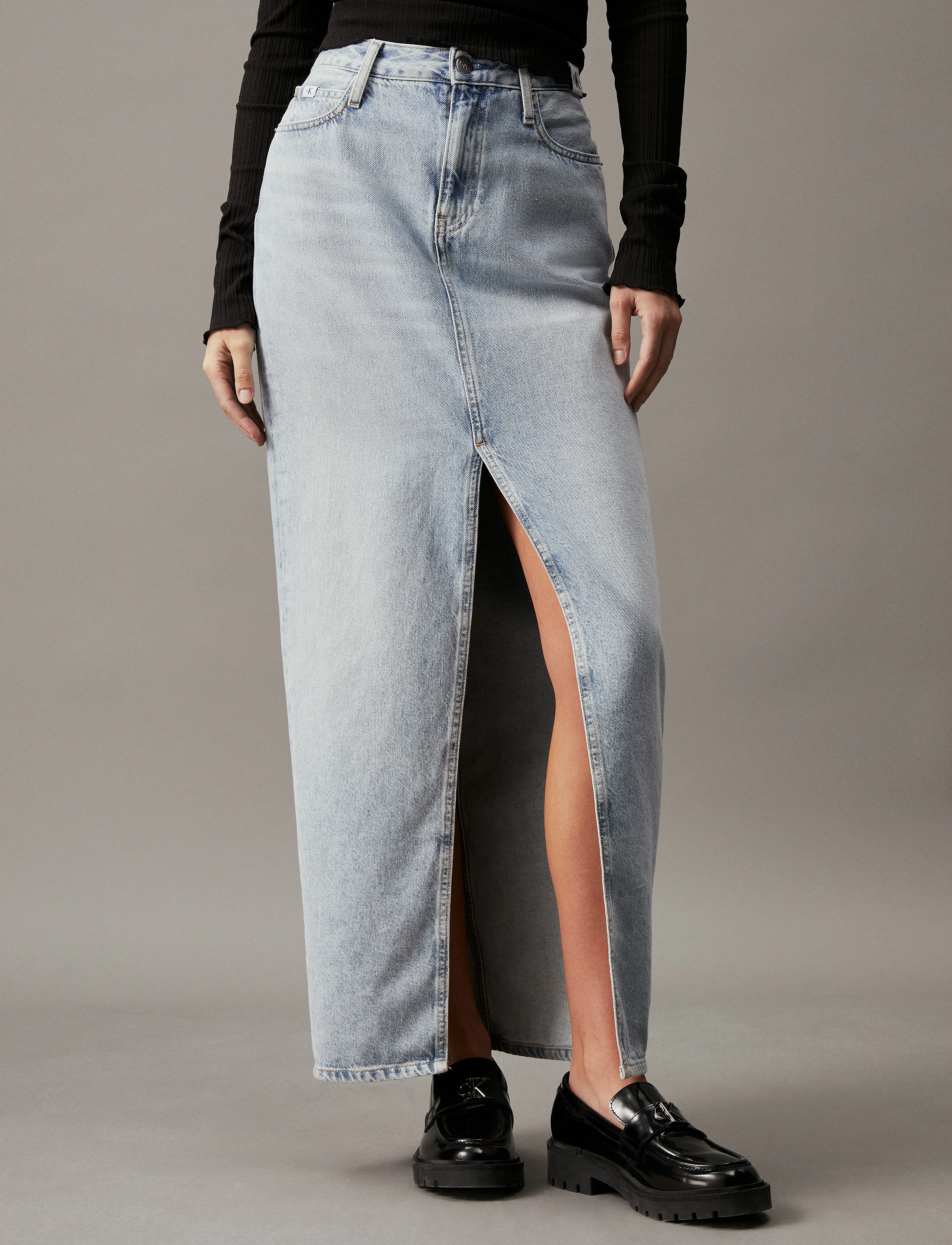 Calvin Klein Jeans MAXI SKIRT - Nederdele - DENIM LIGHT / blue
