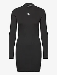 Calvin Klein Jeans - WOVEN LABEL RIB LS DRESS - tettsittende kjoler - ck black - 0