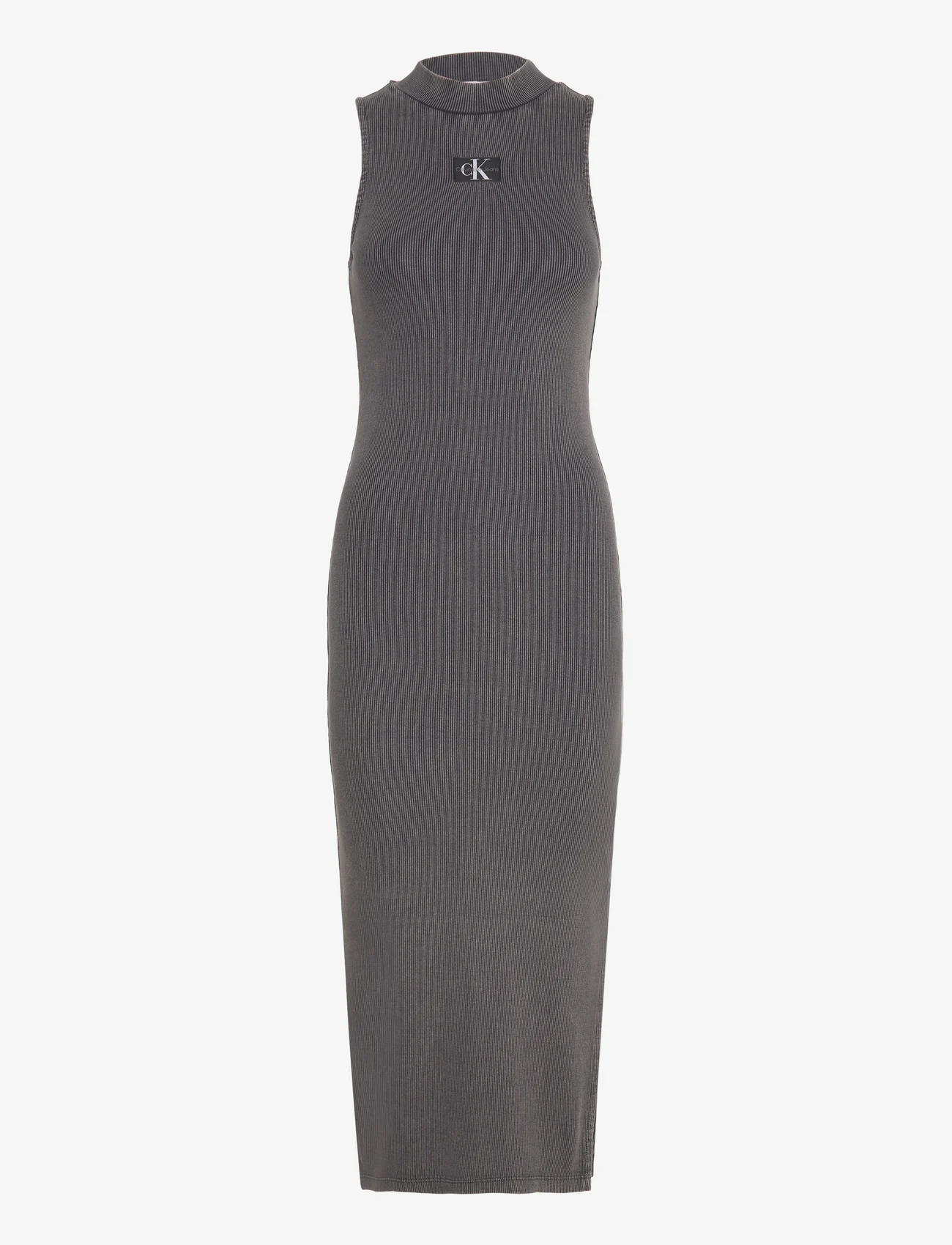 Calvin Klein Jeans - WASHED RIB LABEL LONG DRESS - stramme kjoler - washed black - 0