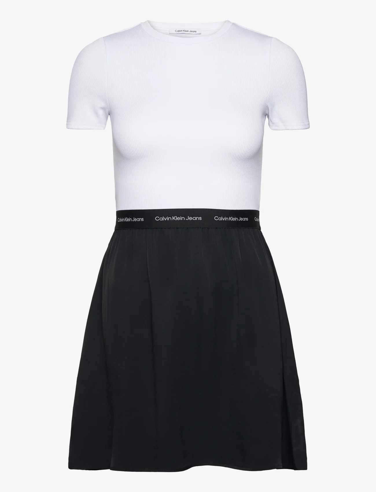 Calvin Klein Jeans - LOGO ELASTIC SHORT SLEEVE DRESS - lyhyet mekot - bright white / ck black - 0