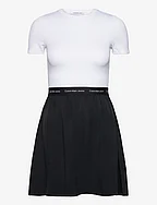 LOGO ELASTIC SHORT SLEEVE DRESS - BRIGHT WHITE / CK BLACK
