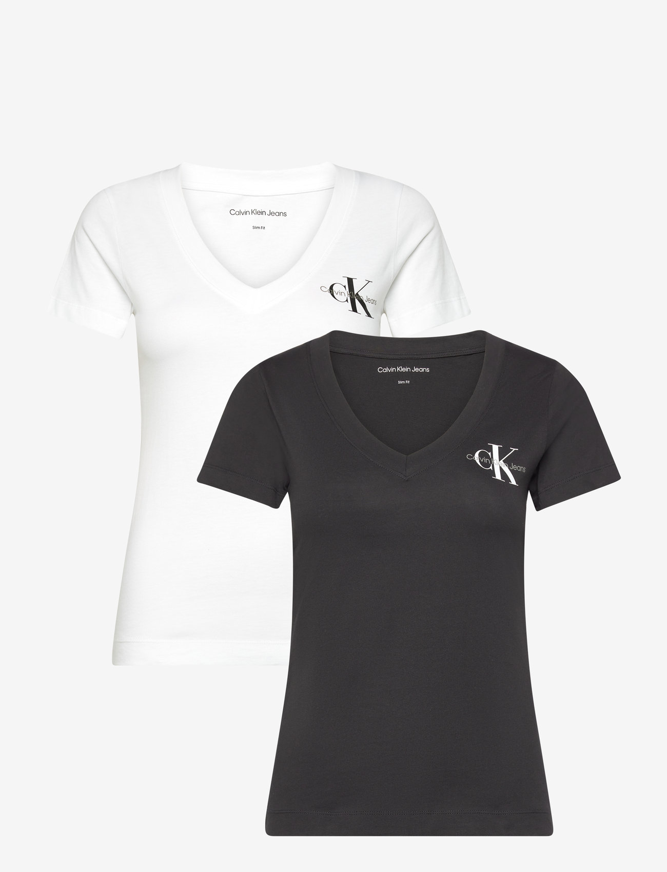 Calvin Klein Jeans - 2-PACK MONOLOGO V-NECK TEE - t-särgid - ck black/bright white - 1