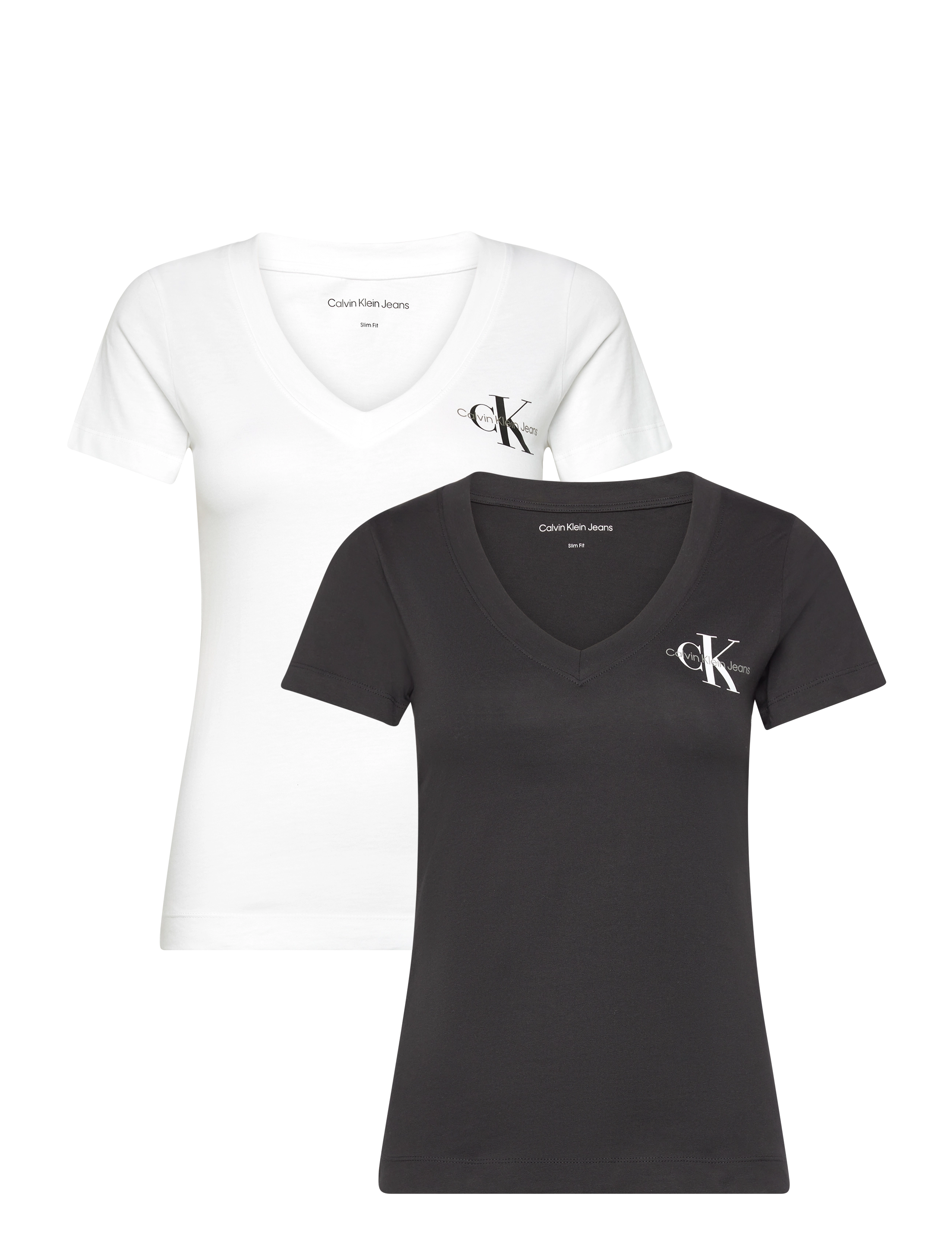 Calvin Klein Jeans 2-PACK MONOLOGO V-NECK TEE - Kampagne - CK BLACK/BRIGHT WHITE / white