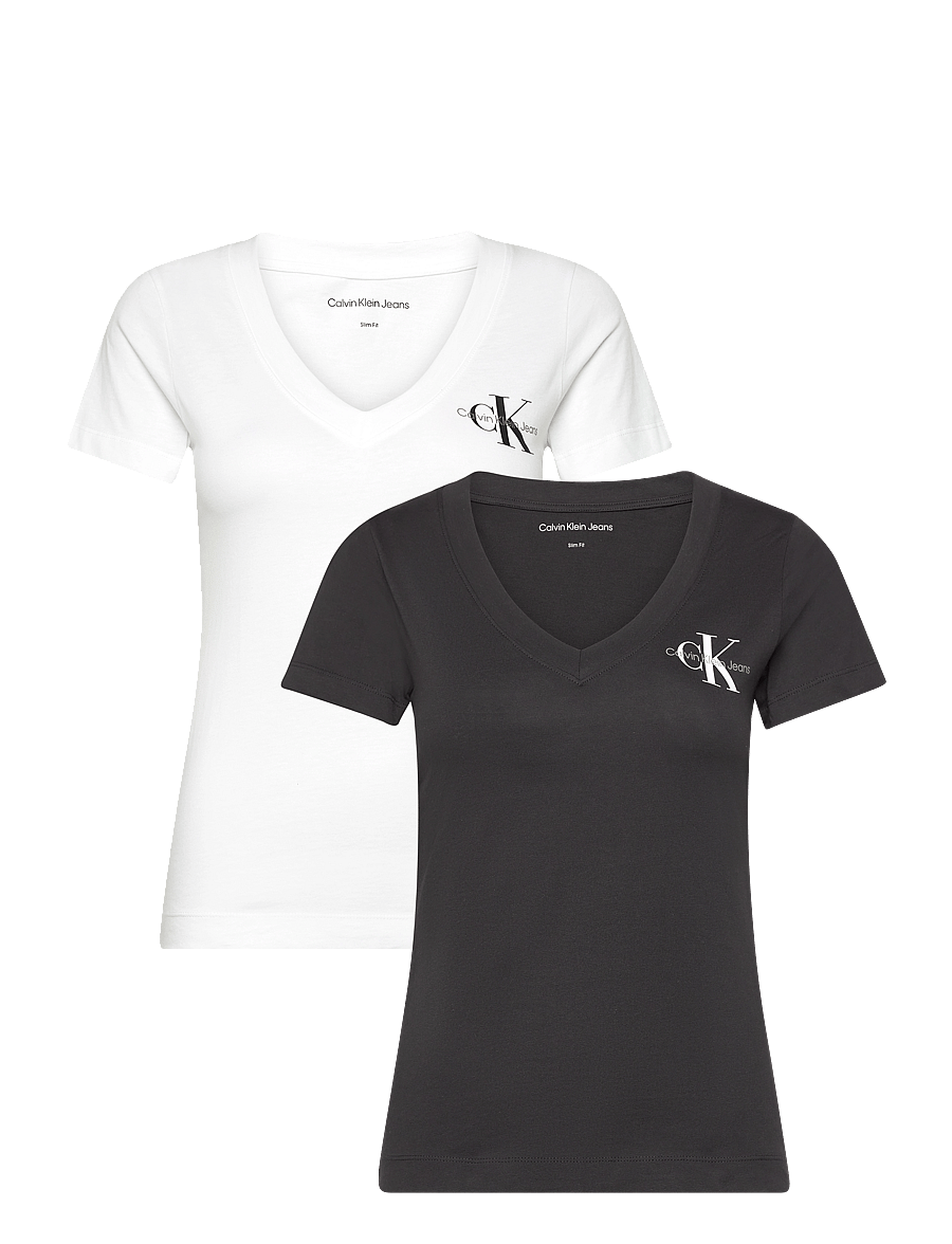 Calvin Klein Jeans - 2-PACK MONOLOGO V-NECK TEE - t-särgid - ck black/bright white - 1