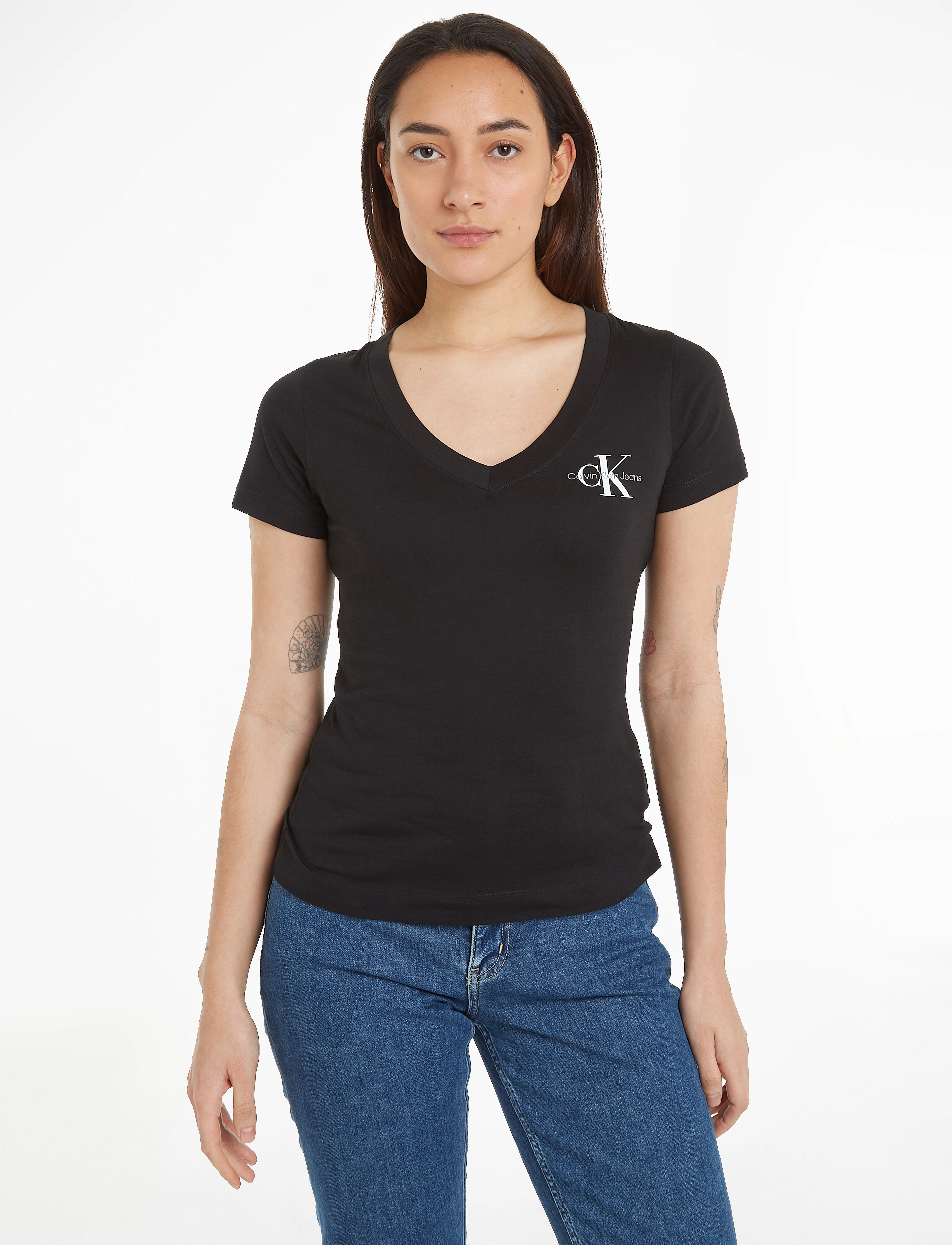Calvin Klein Jeans 2-PACK MONOLOGO V-NECK TEE - Kleidung - CK BLACK/BRIGHT WHITE / white