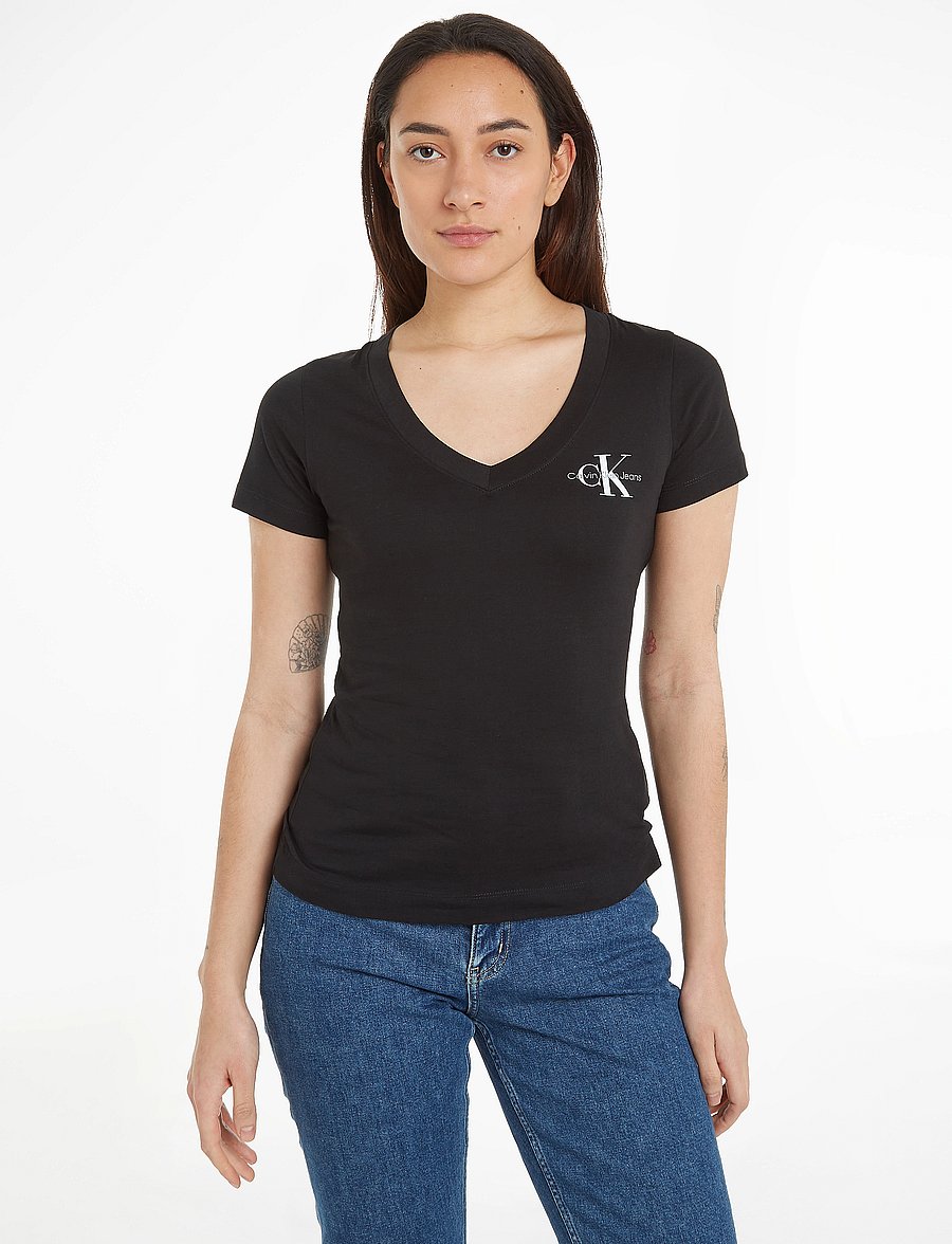 Calvin Klein Jeans - 2-PACK MONOLOGO V-NECK TEE - t-särgid - ck black/bright white - 0