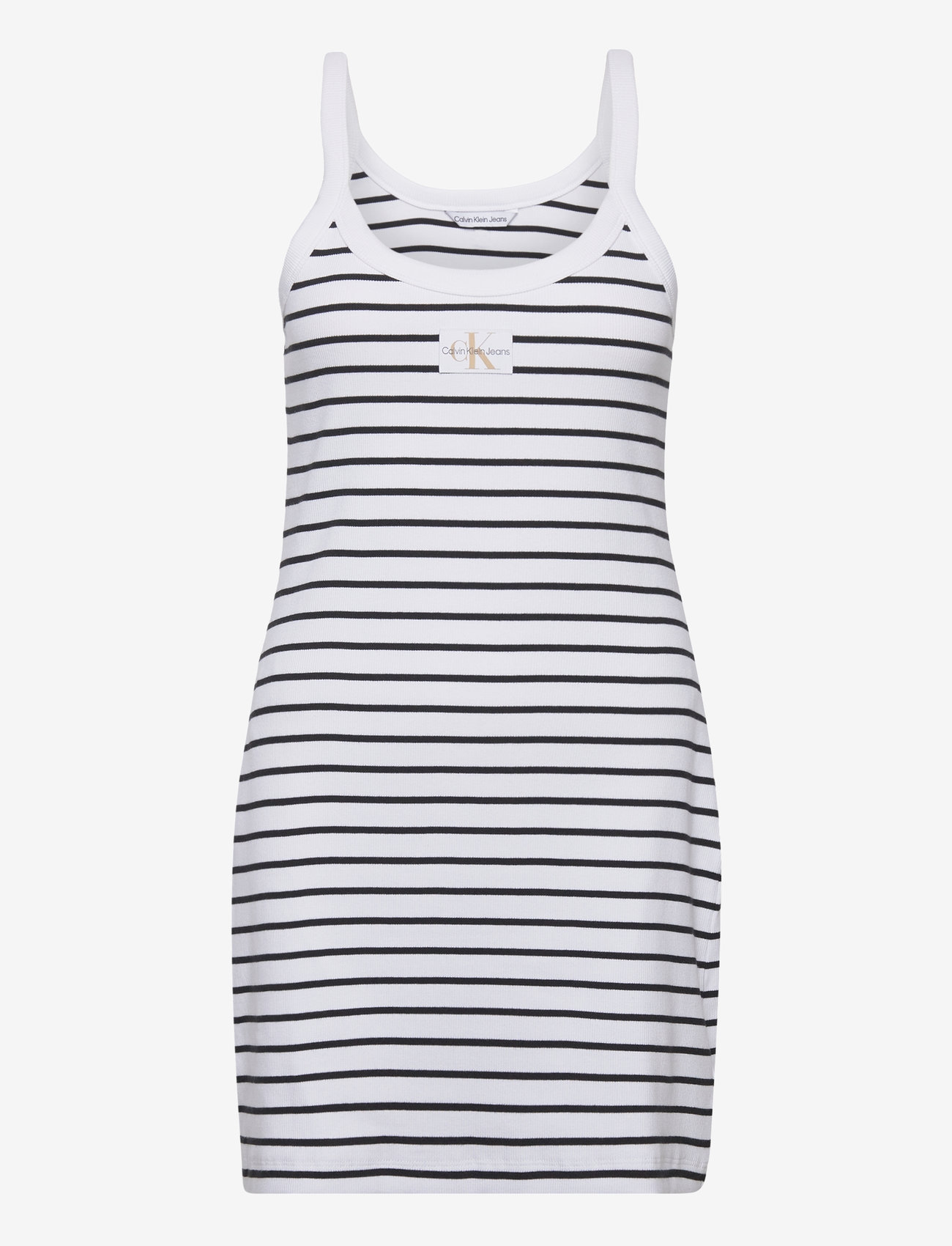 Calvin Klein Jeans - WOVEN LABEL RIB TANK DRESS - t-shirtkjoler - ck black / bright white striped - 1