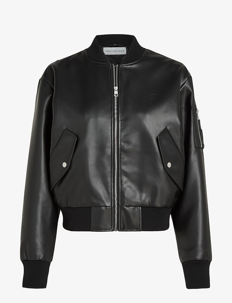 Calvin Klein Black Leather Fur Aviator Jacket Яке бомбър CALVIN