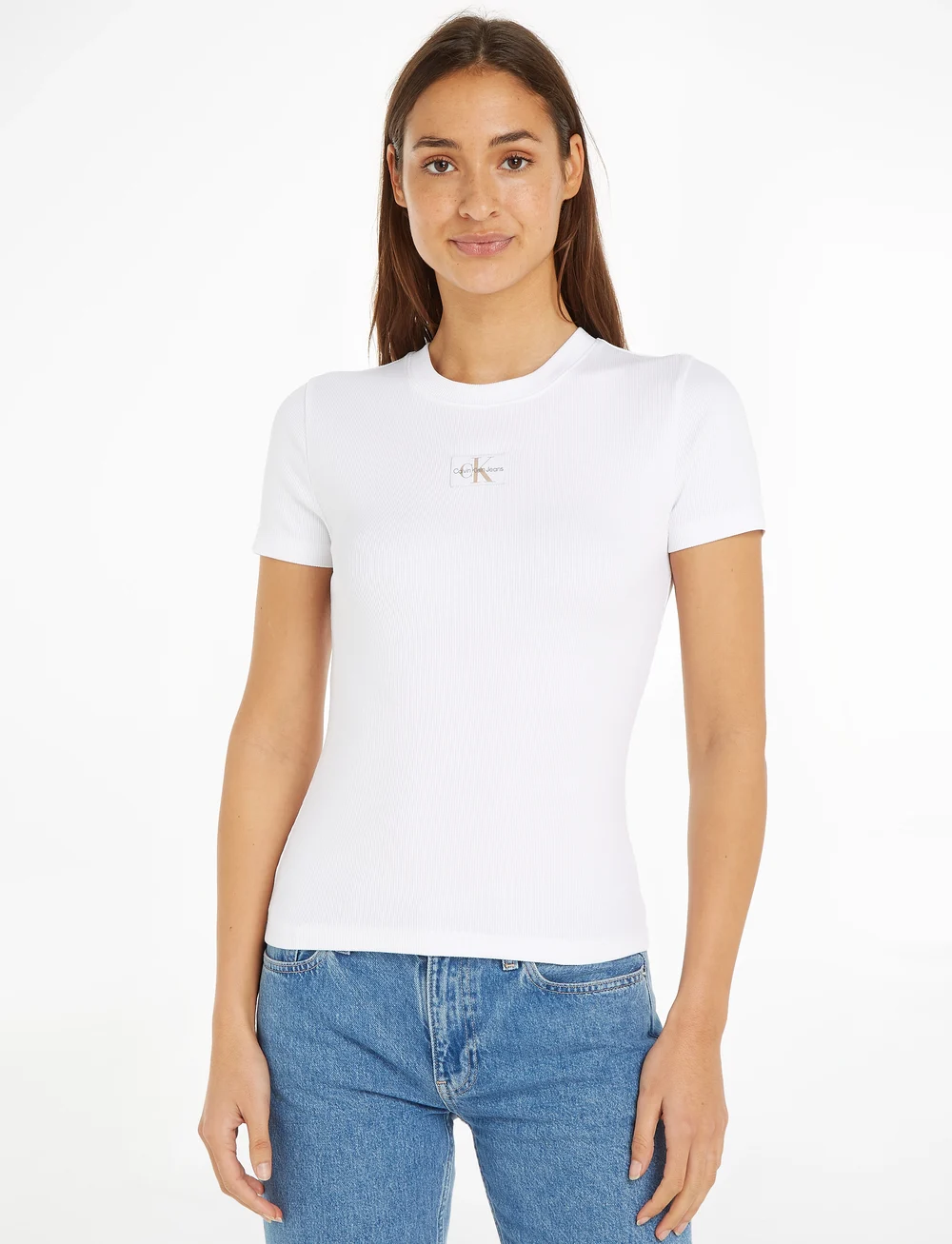【 】 Women's Woven Label Rib Baby T-Shirt Calvin Klein Jeans Woven Label Rib Baby Tee – t-shirts