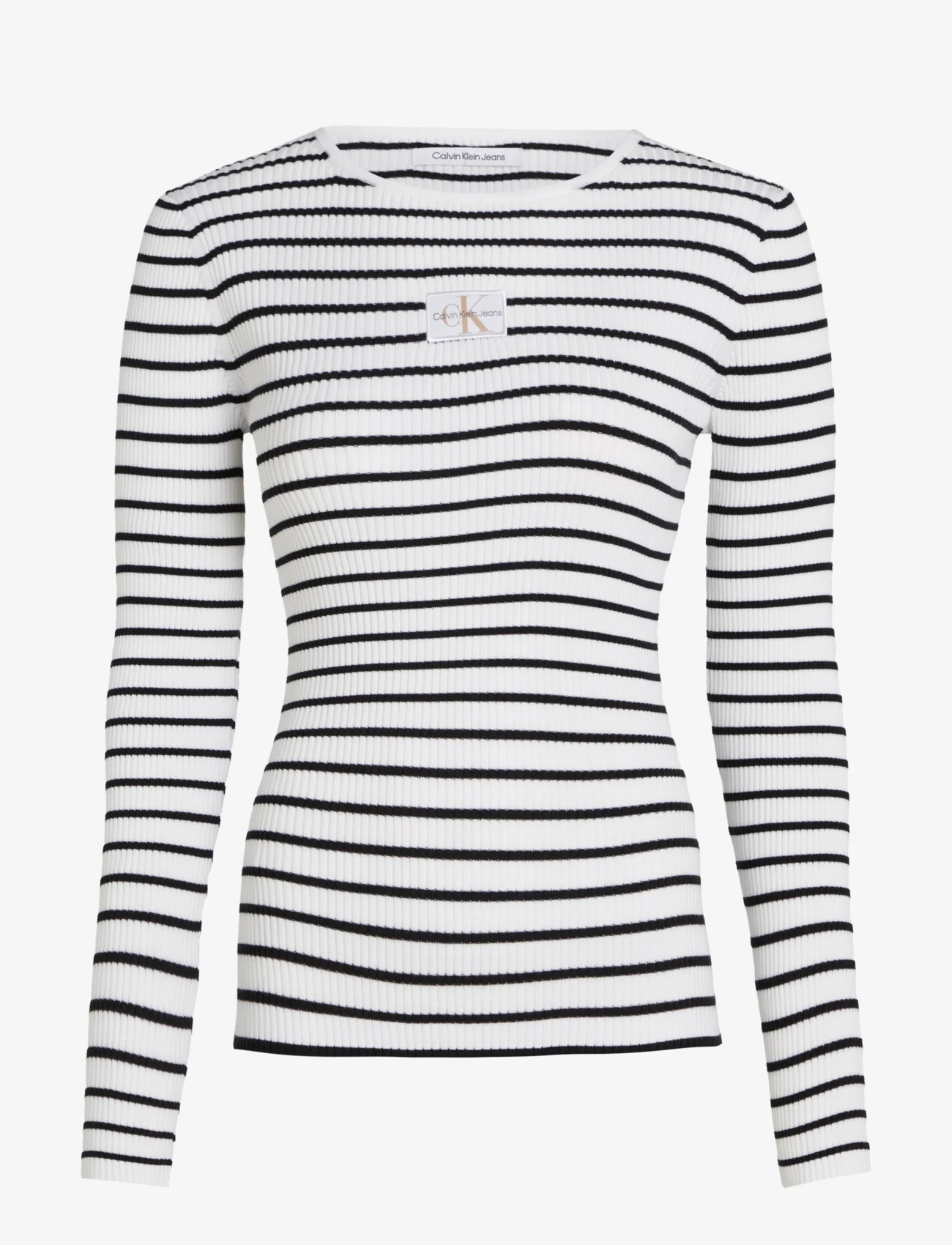 Calvin Klein Jeans - WOVEN LABEL TIGHT SWEATER - langärmlige tops - ck black / bright white striped - 0