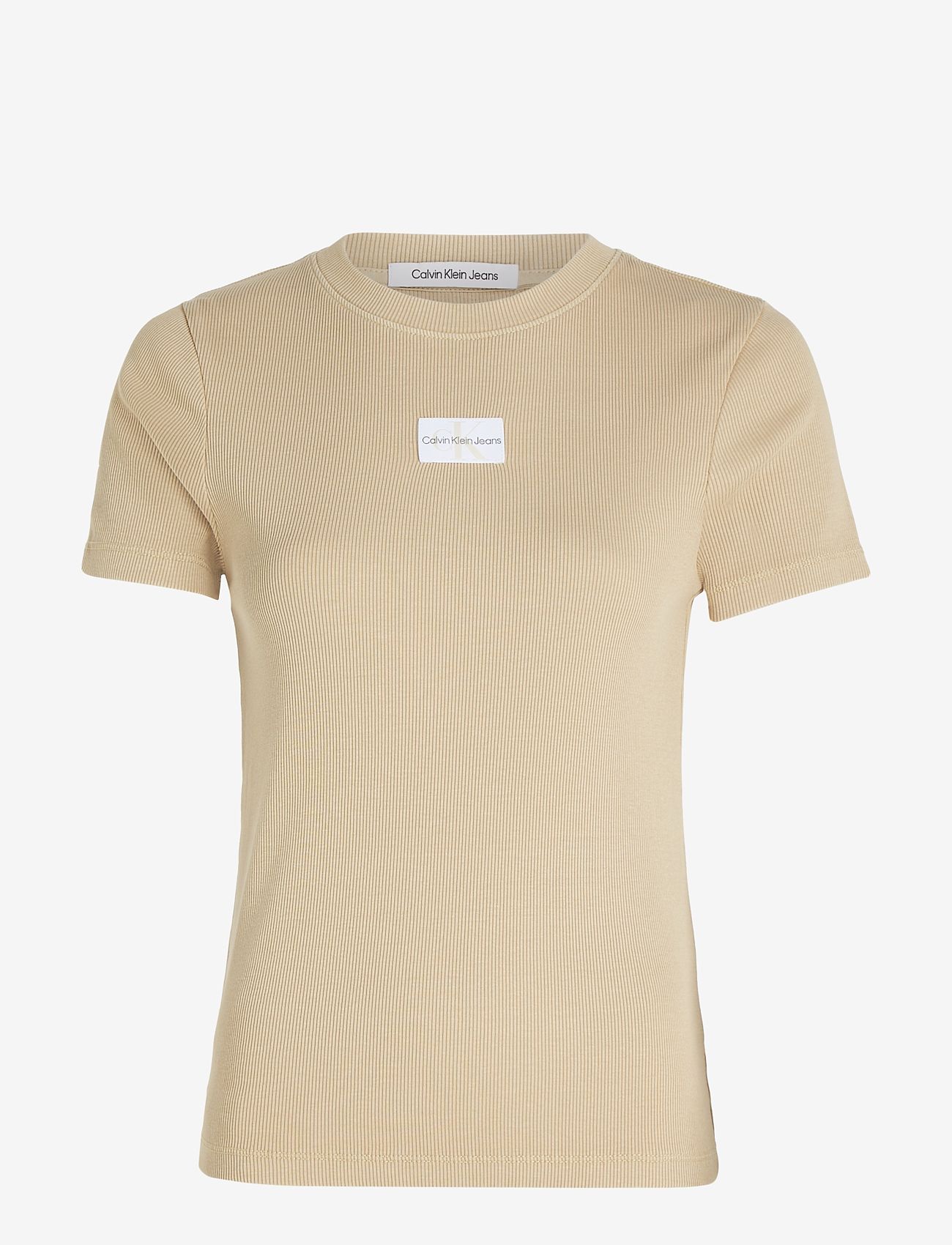 Calvin Klein Jeans - WASHED WOVEN LABEL RIB BABY TEE - pale khaki - 1